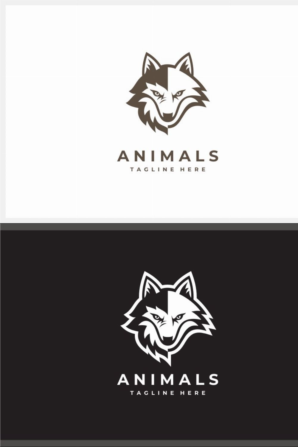 Wolf and Fox Head Logo pinterest preview image.