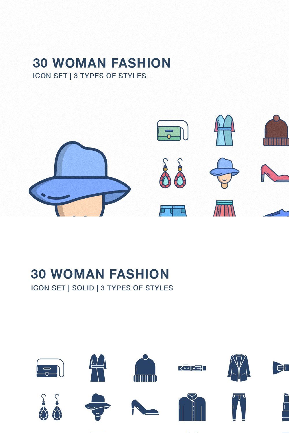 Woman Fashion icon set pinterest preview image.