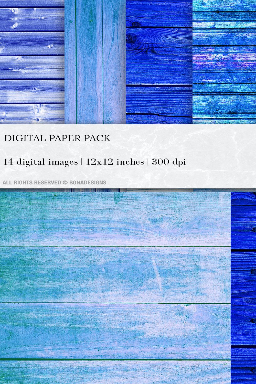 Wood Digital Papers, Blue Wood pinterest preview image.