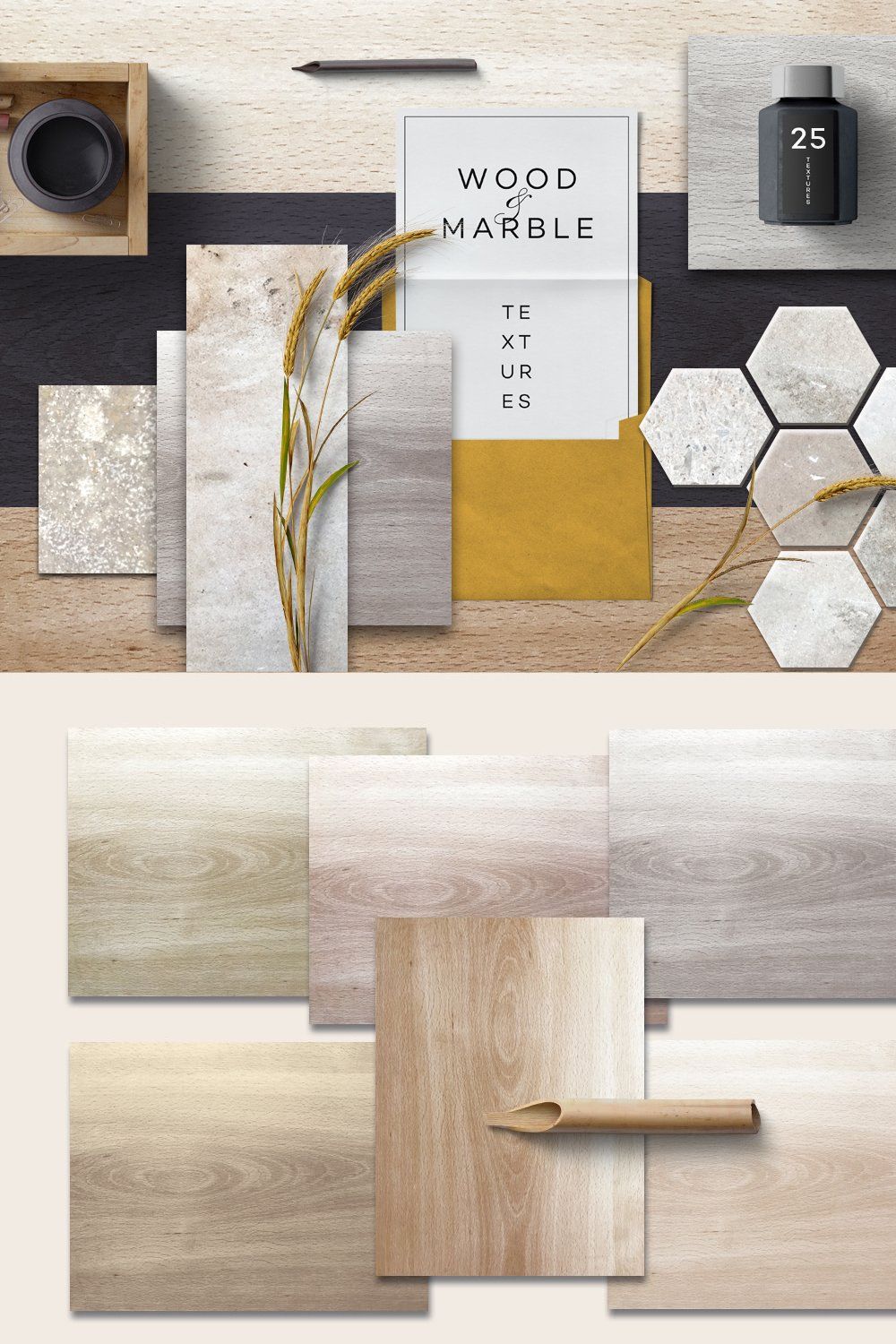 Wood & Marble textures pinterest preview image.