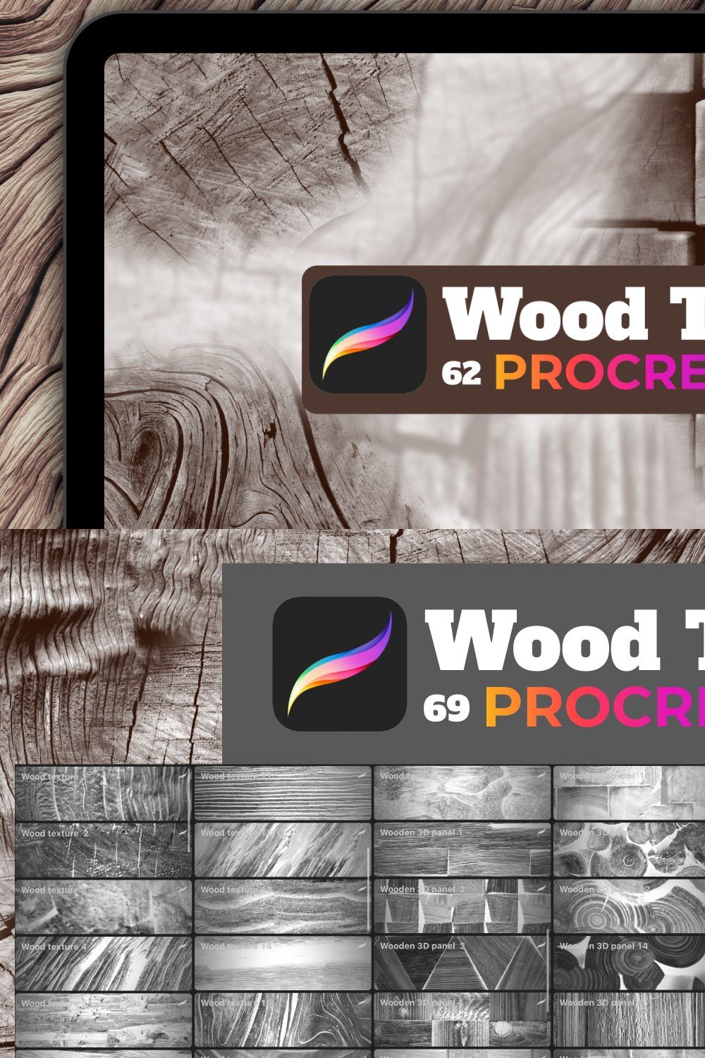 Wood texture  for PROCREATE pinterest preview image.