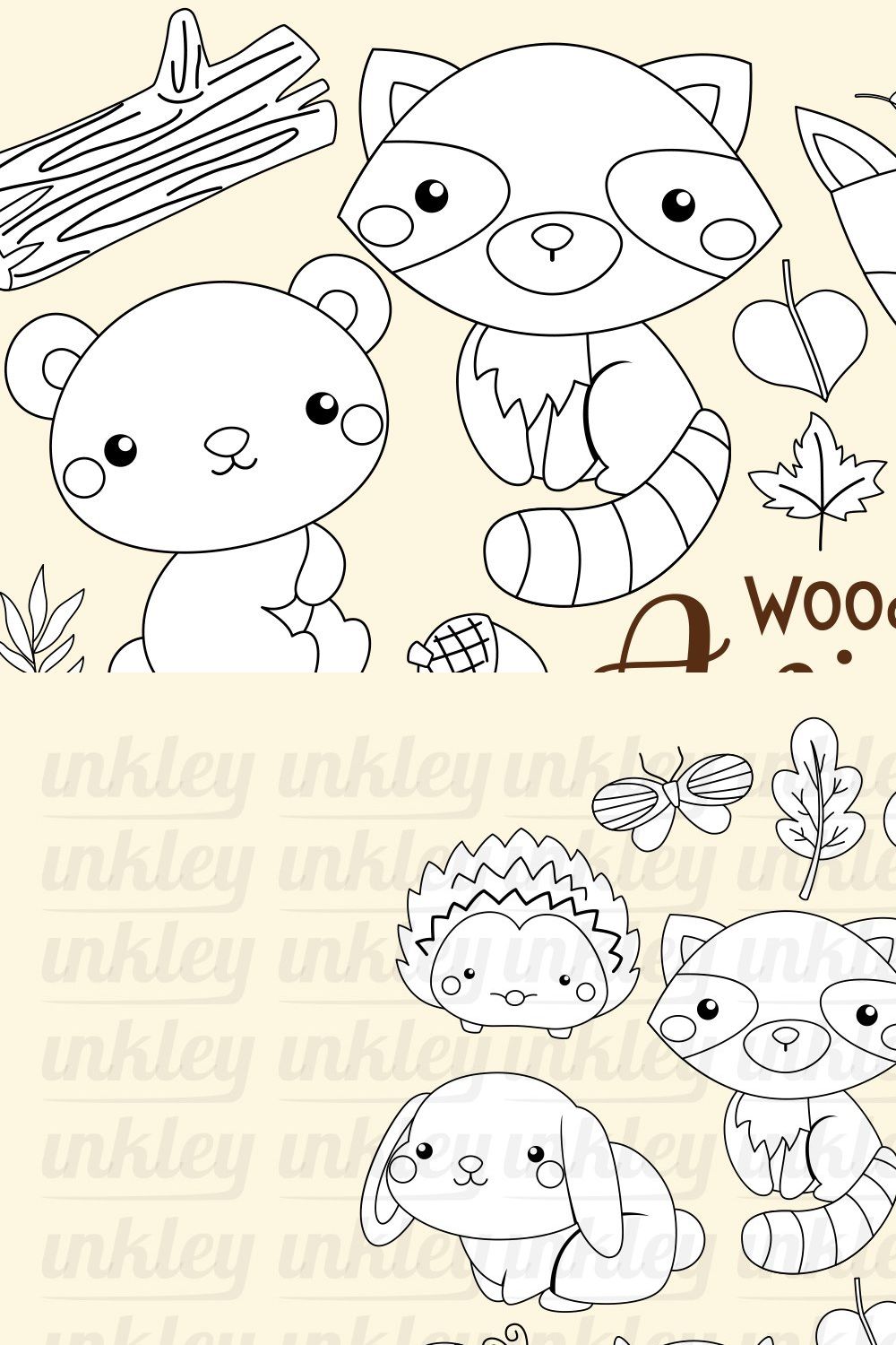 Woodland Animals Clipart Coloring pinterest preview image.