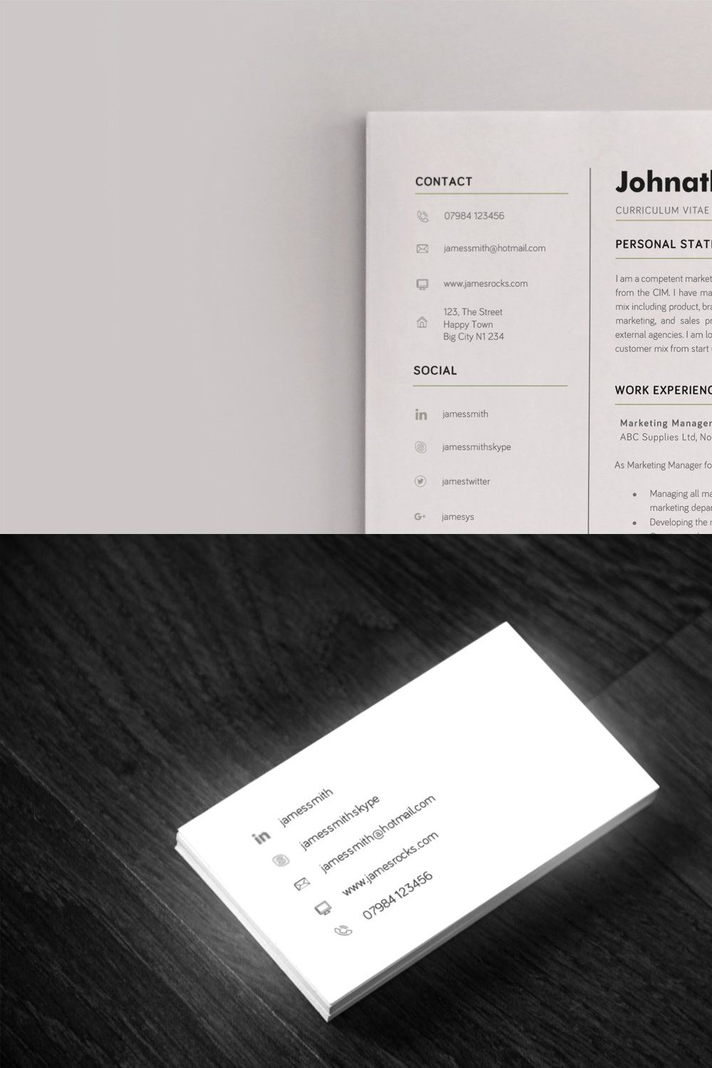 Word A4 CV Resume & Business Card pinterest preview image.