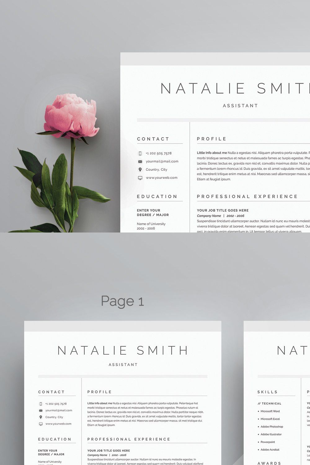 Word Resume & Cover Letter Template pinterest preview image.