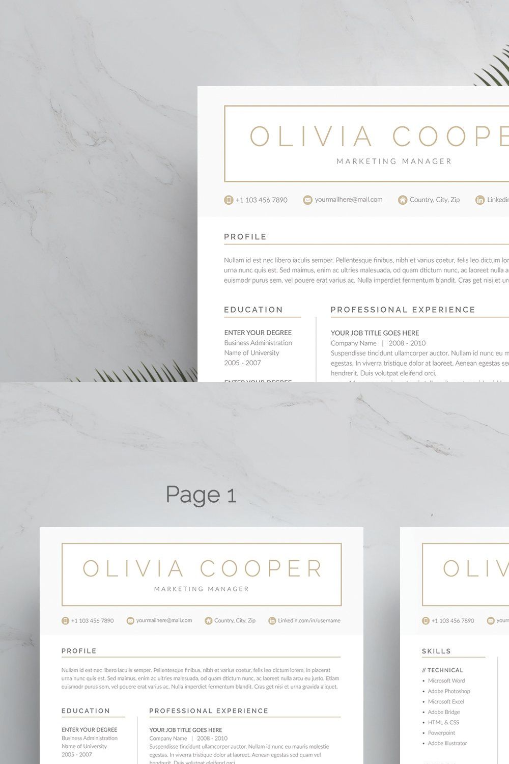 Word Resume & Cover Letter Template pinterest preview image.