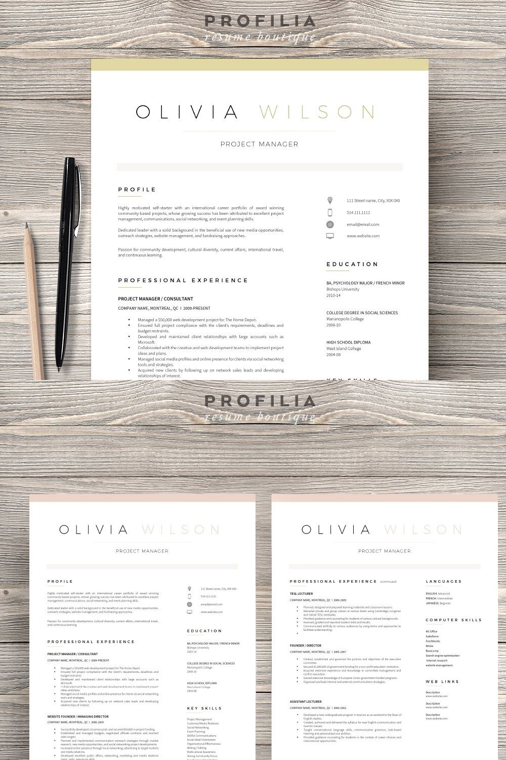 Word Resume & Cover letter Template pinterest preview image.