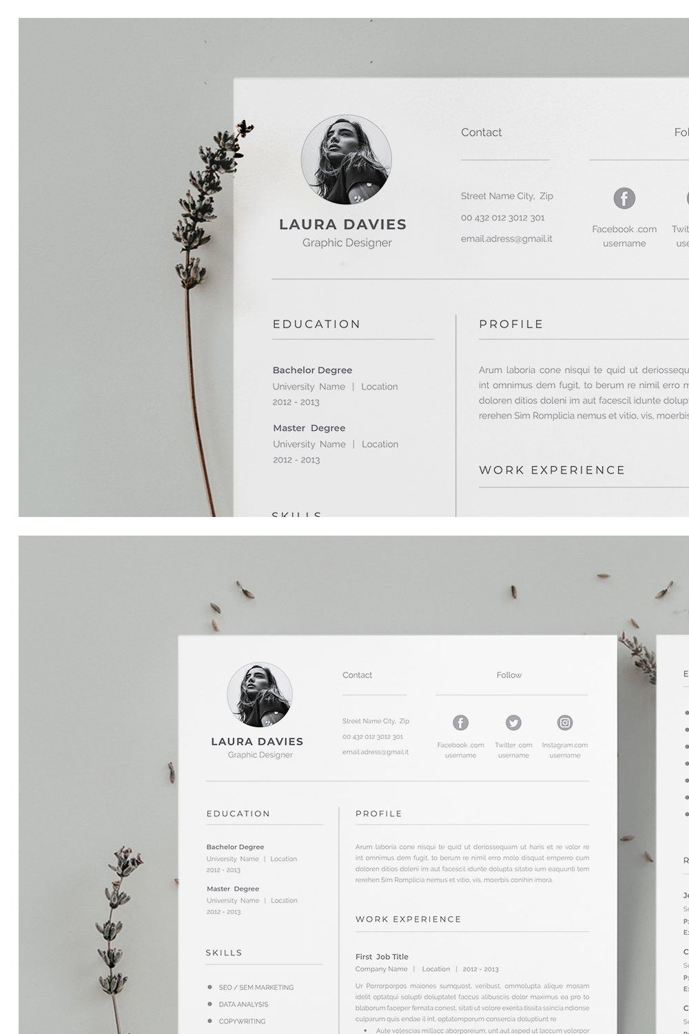 Word Resume Template pinterest preview image.