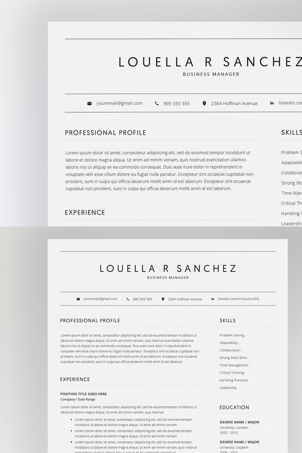 Word Resume Template / CV pinterest preview image.