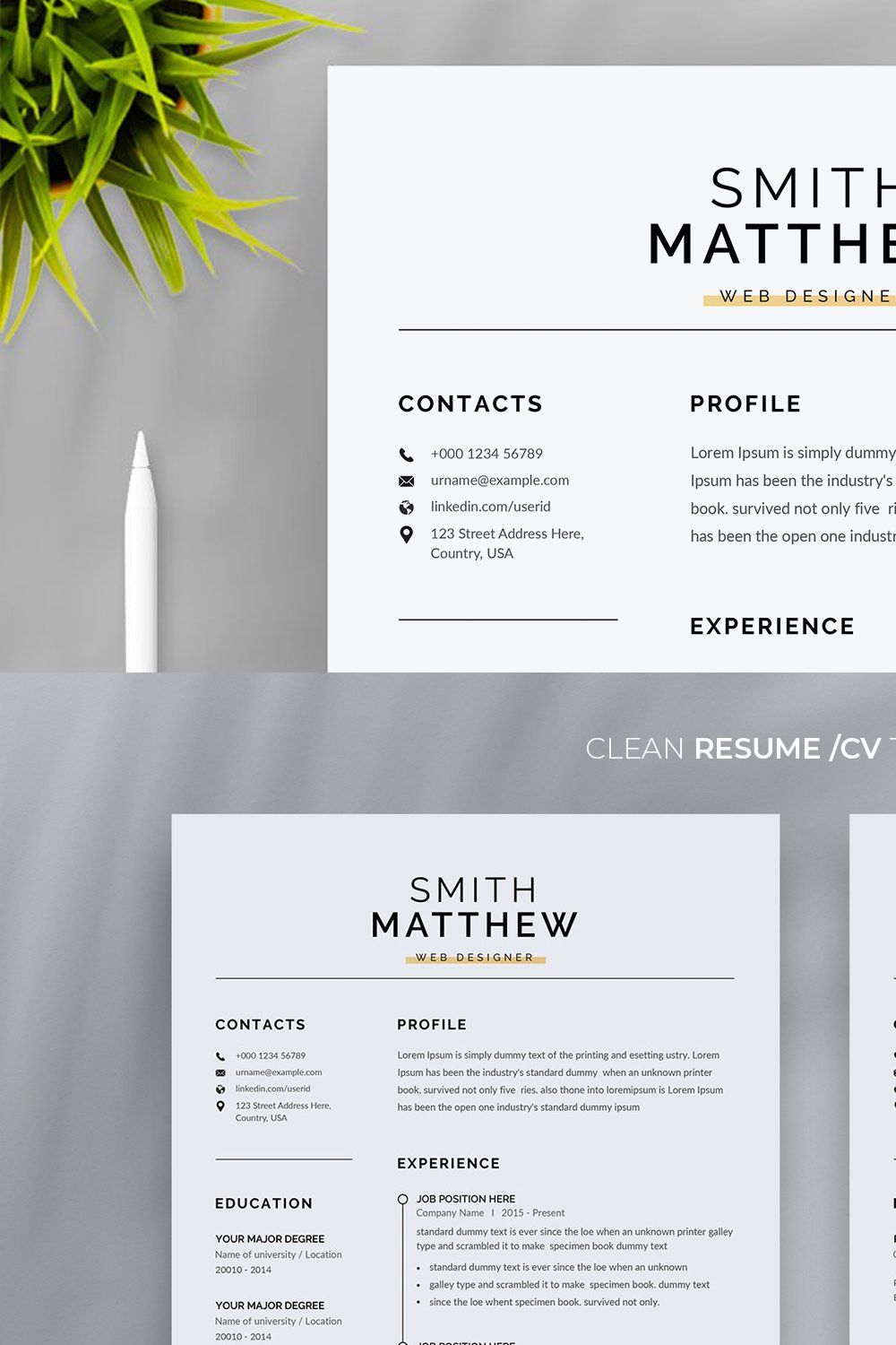 Word Resume Template / CV pinterest preview image.