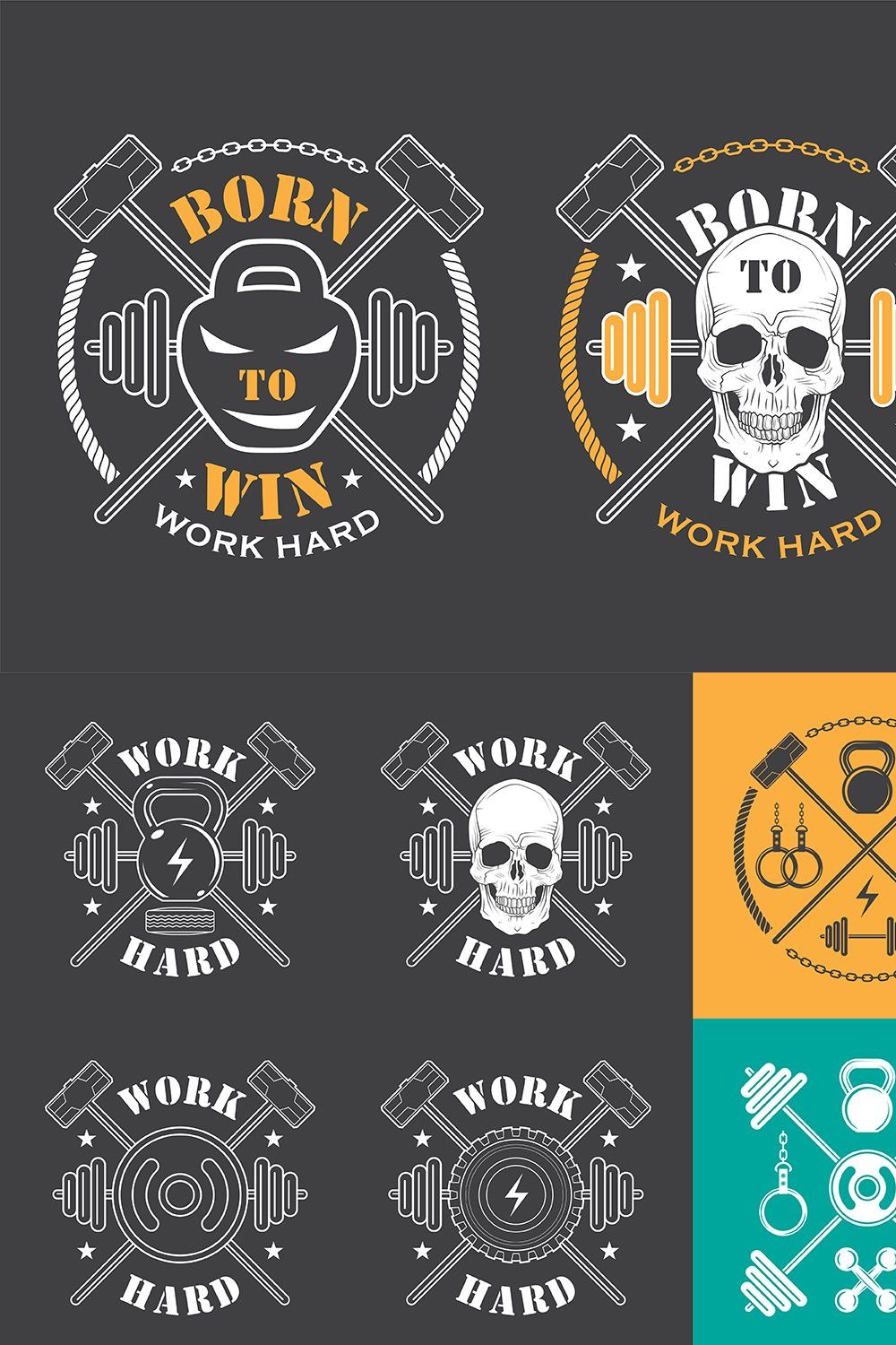 Workout and Fitness emblems set pinterest preview image.