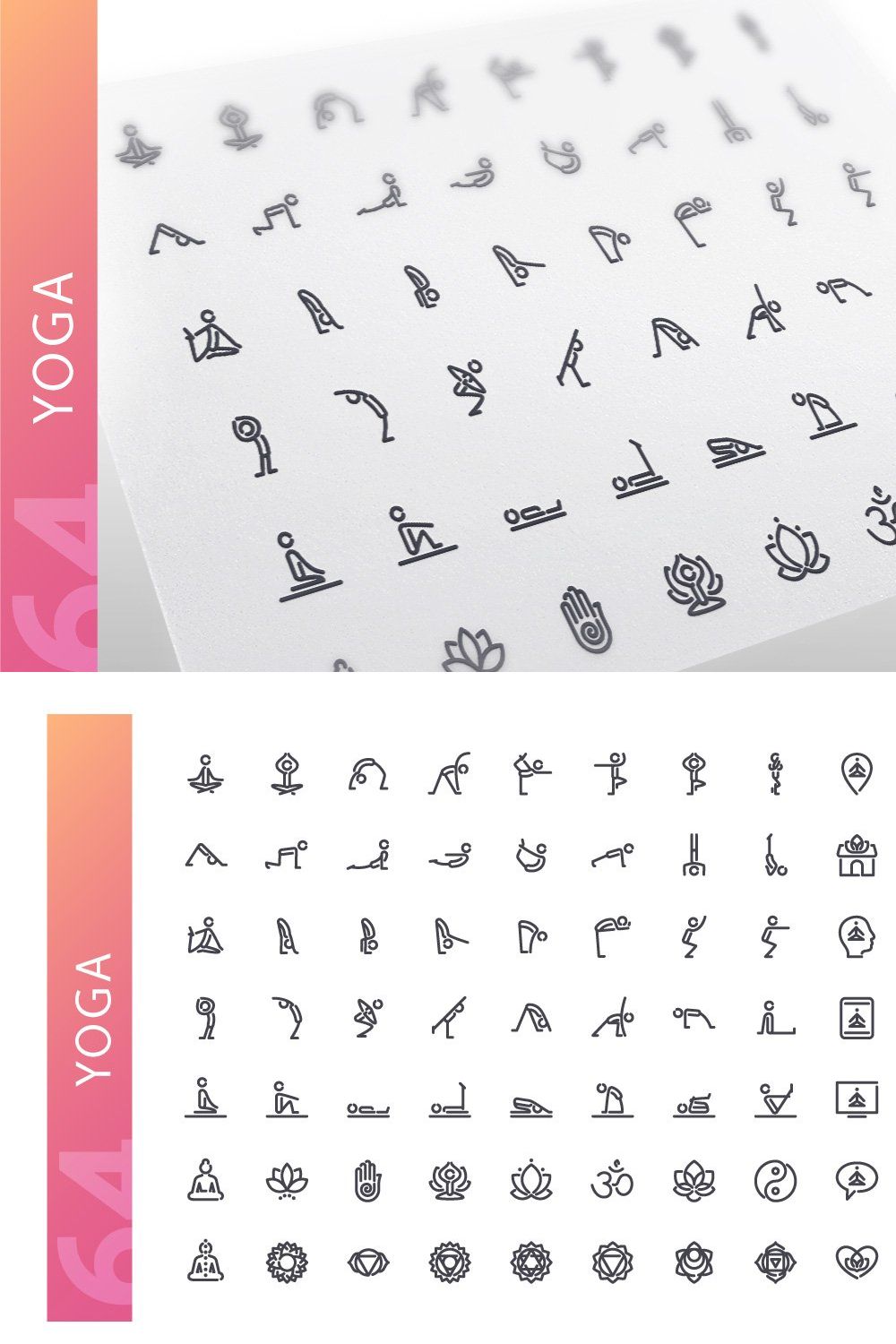 Yoga Line Icons Set pinterest preview image.