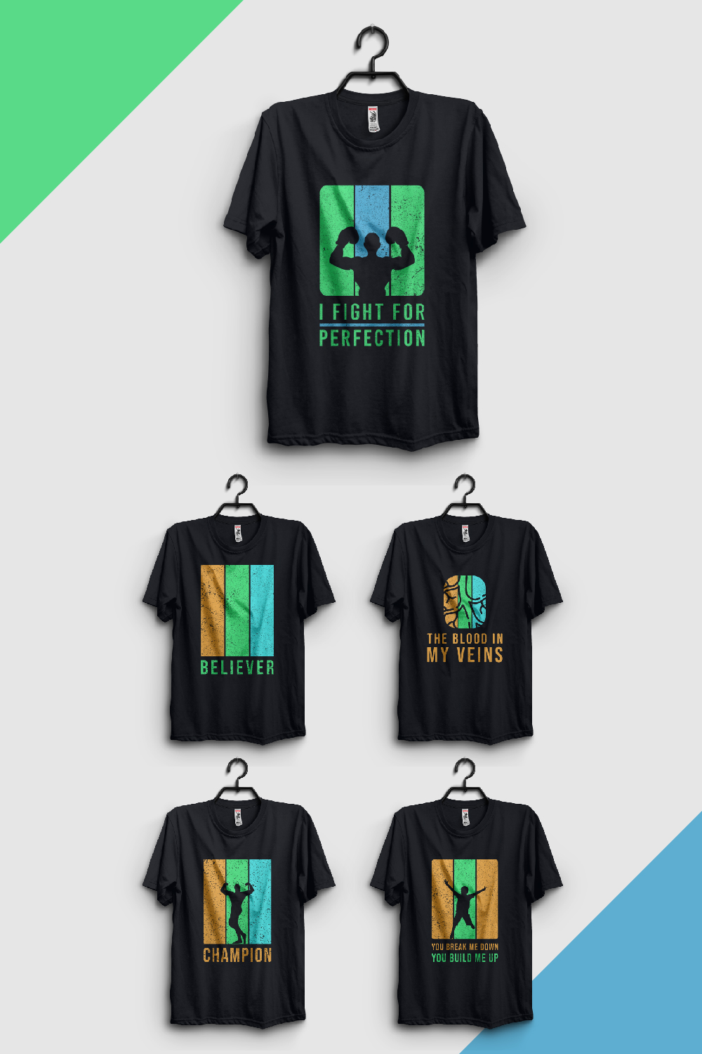Fantastic bundle of 5 unique and trendy typography t-shirt designs pinterest preview image.