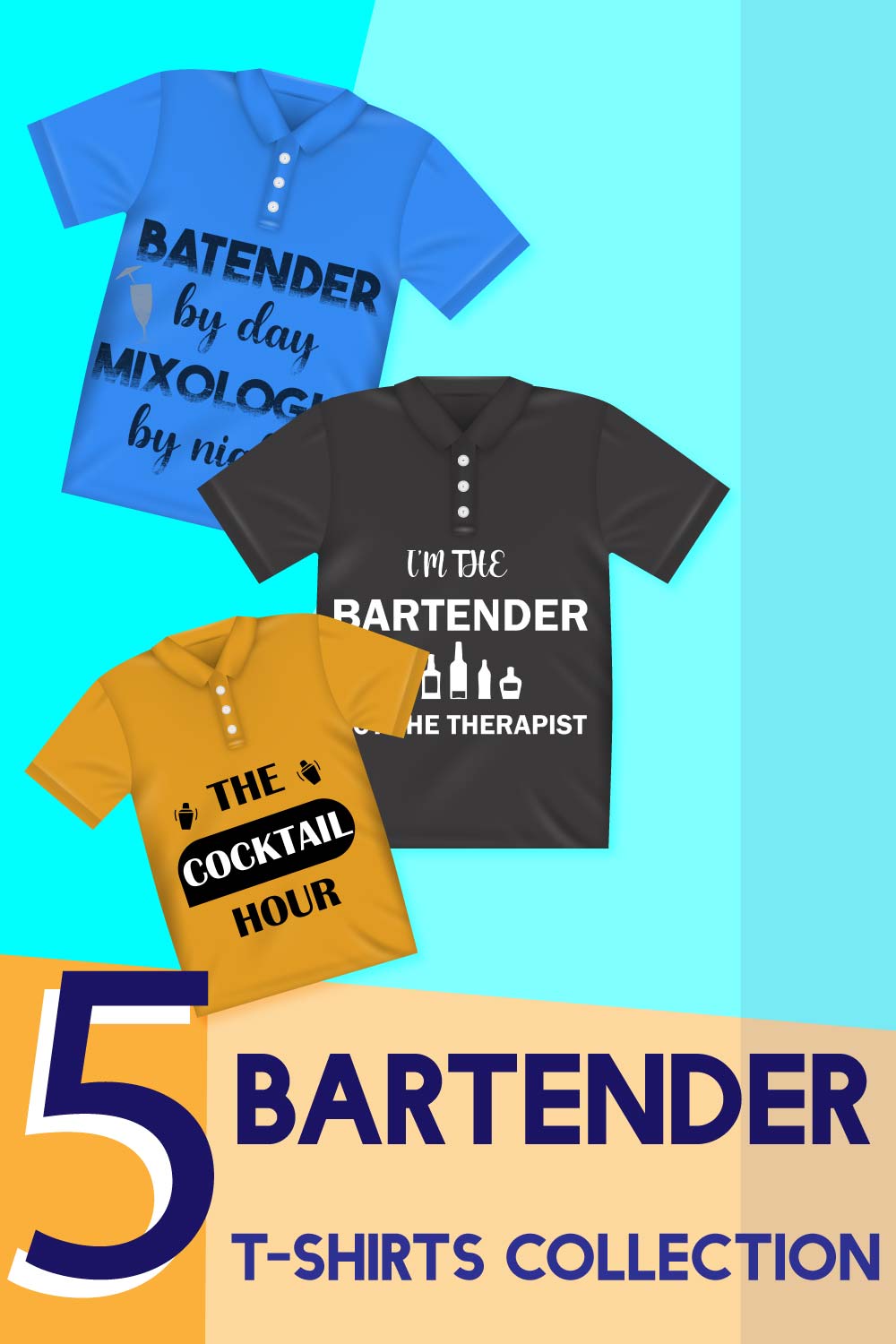 Bartender T-Shirt Design Bundle [5 items] pinterest preview image.
