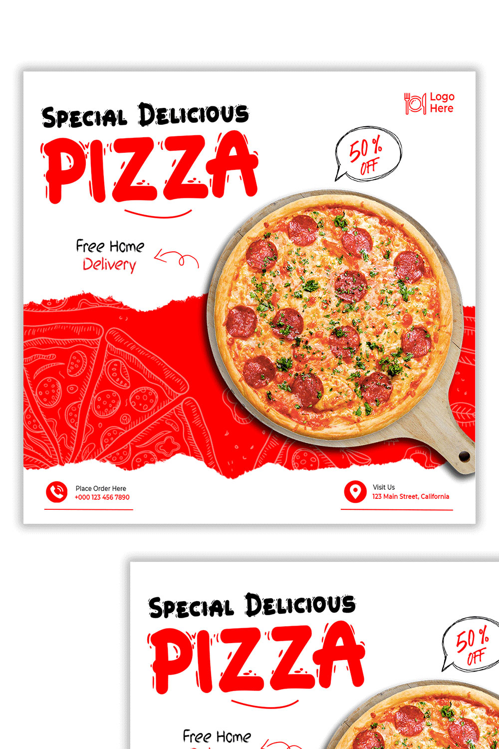 Food Menu Pizza Social Media Post And Instagram Banner Templates pinterest preview image.