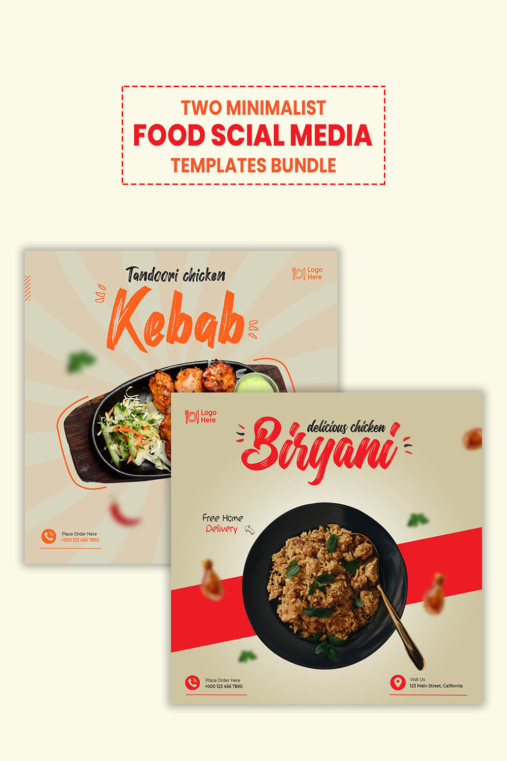 Two Minimal Food Menu Social Media Posts And Instagram Banner Templates pinterest preview image.