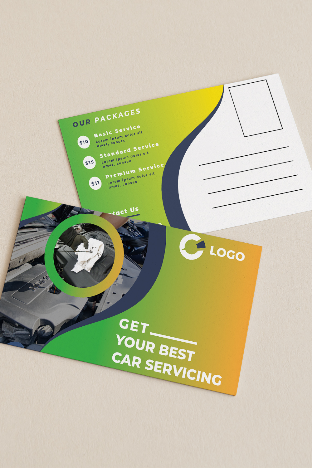 Car service business card with a photo of a car.