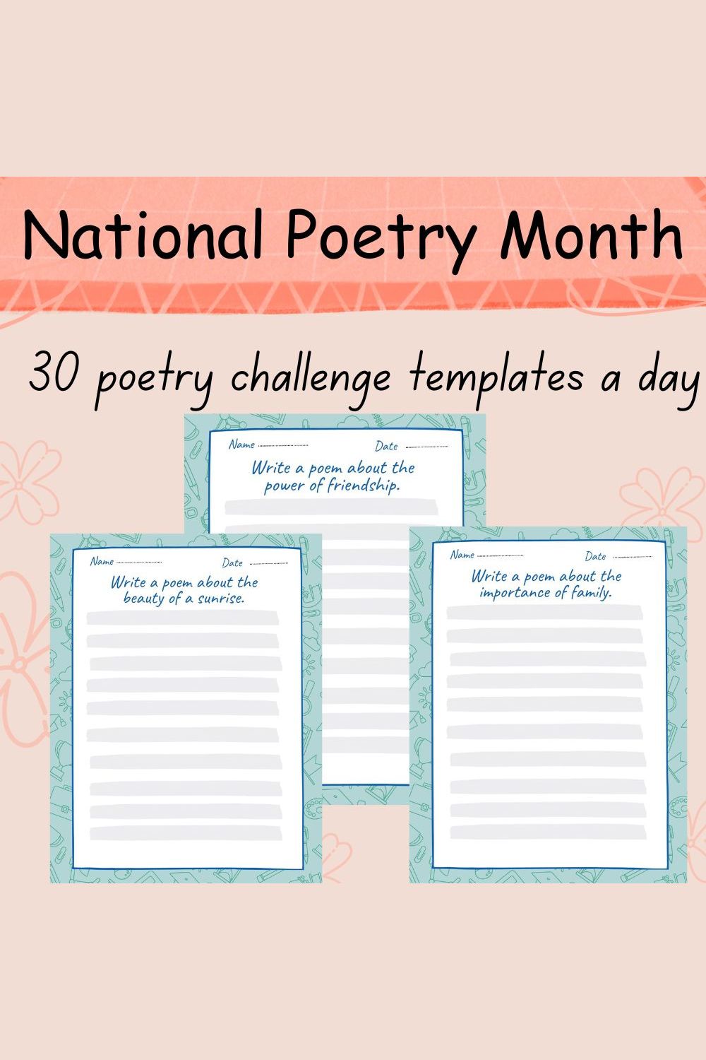 National Poetry Month Worksheets pinterest preview image.