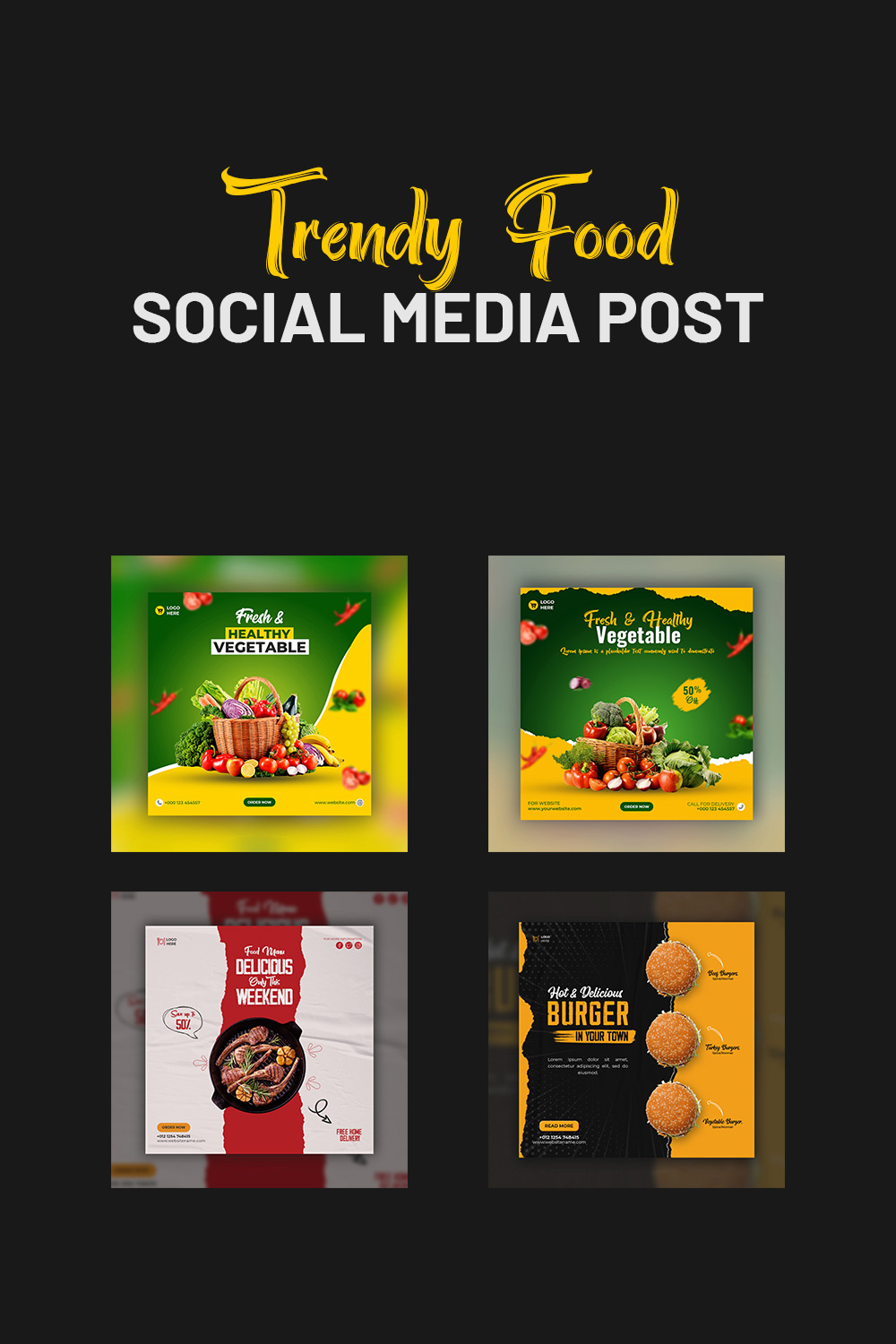 4+ Beautiful Food and restaurant social media Banner post templates- only $4 pinterest preview image.