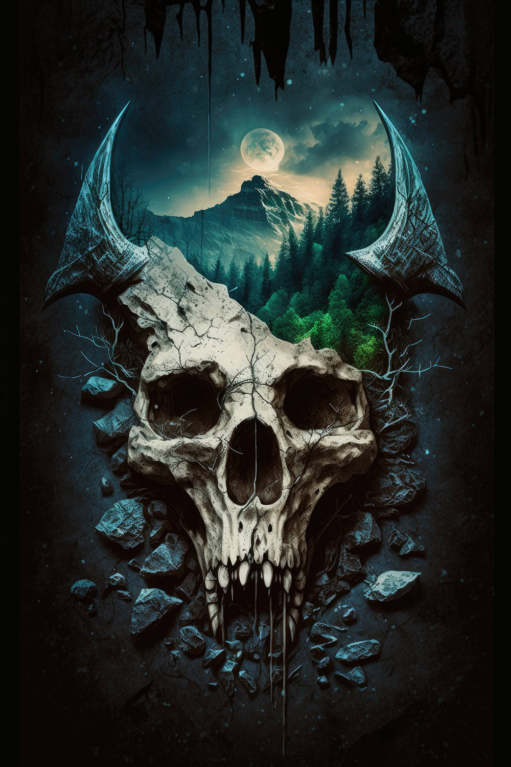 Fantasy skull in the middle pinterest preview image.
