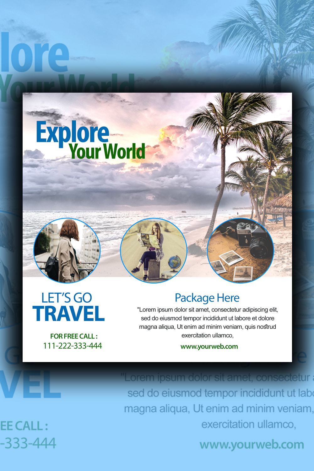 Travel Poster Social Media Post Template pinterest preview image.