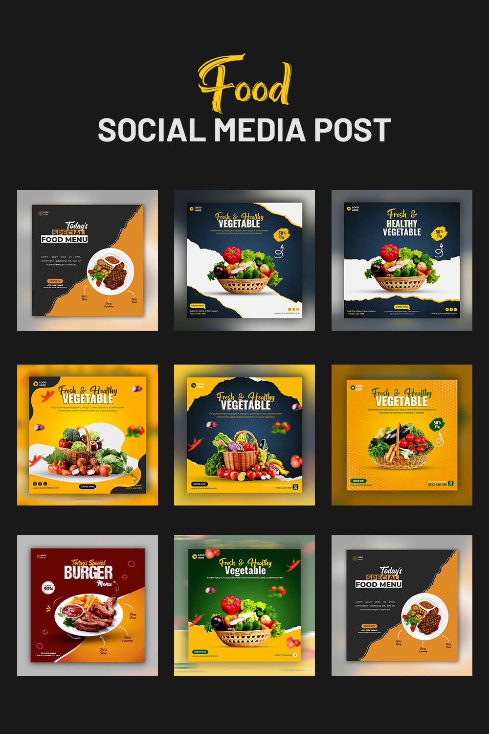 8+ Beautiful Food and restaurant social media Banner post template- only $3 pinterest preview image.