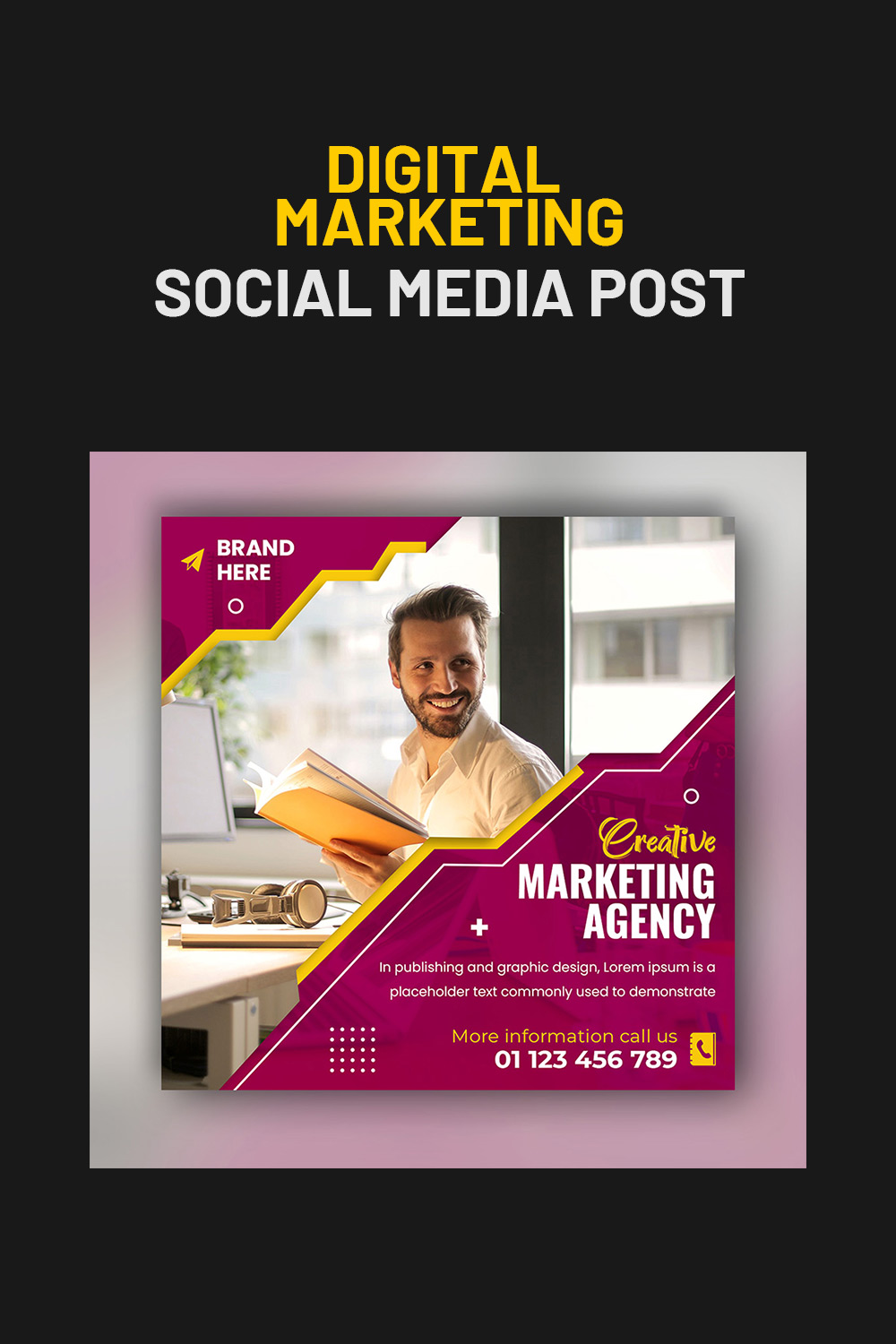 Digital marketing agency webinar or corporate social media post template only-$4 pinterest preview image.