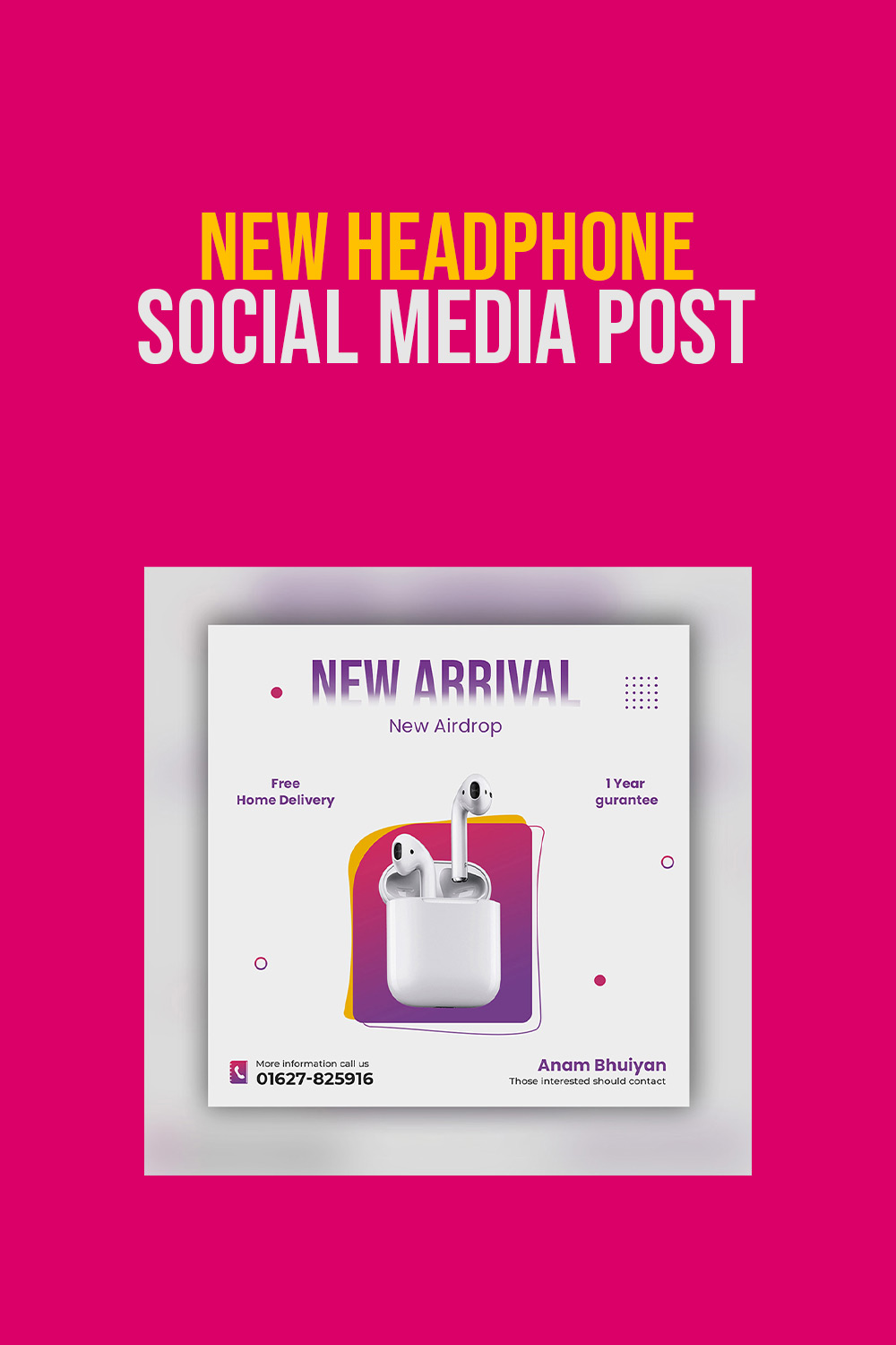 New headphone social media templates or web banner- only $4 pinterest preview image.
