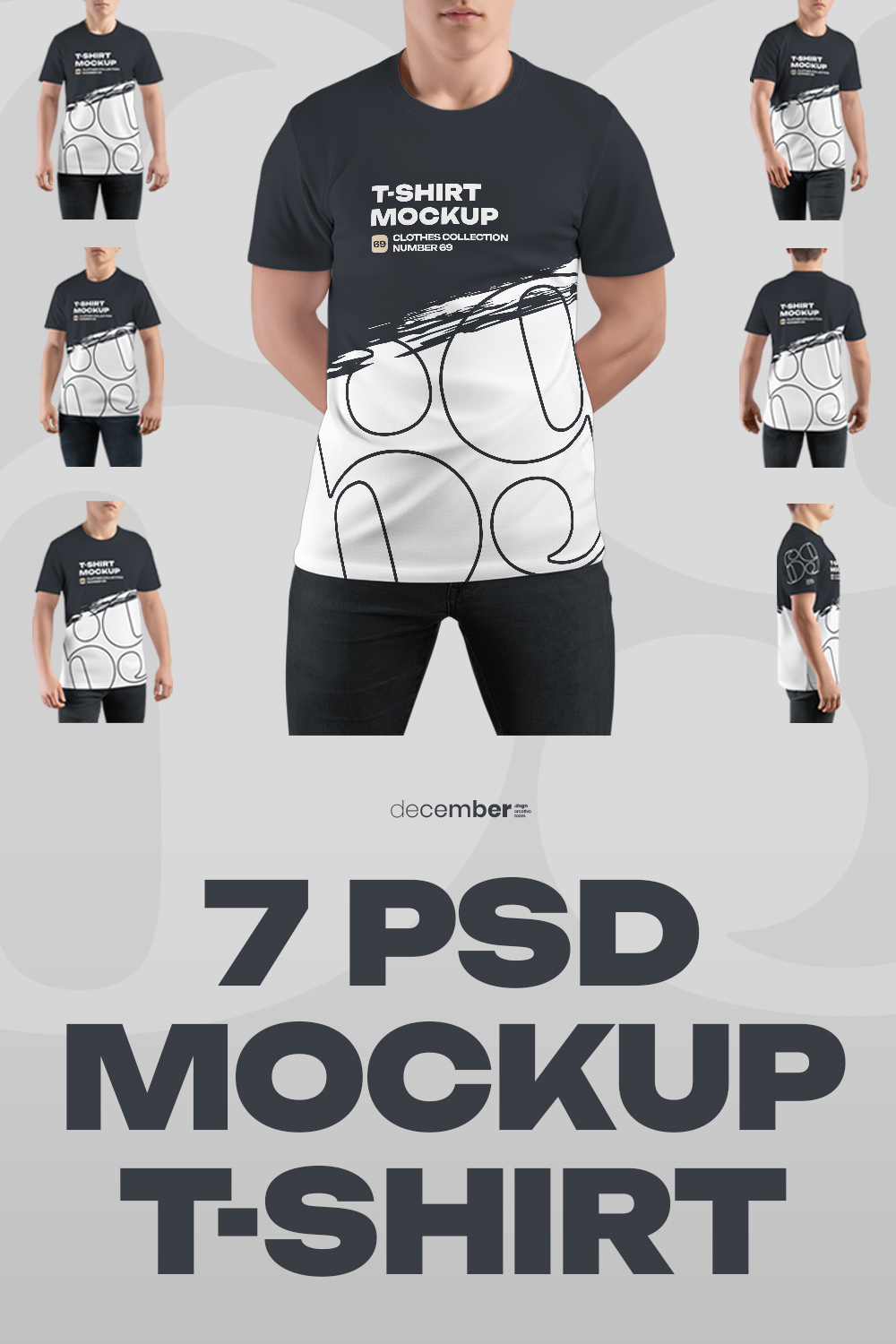 7 Mockups Man T-Shirt pinterest preview image.