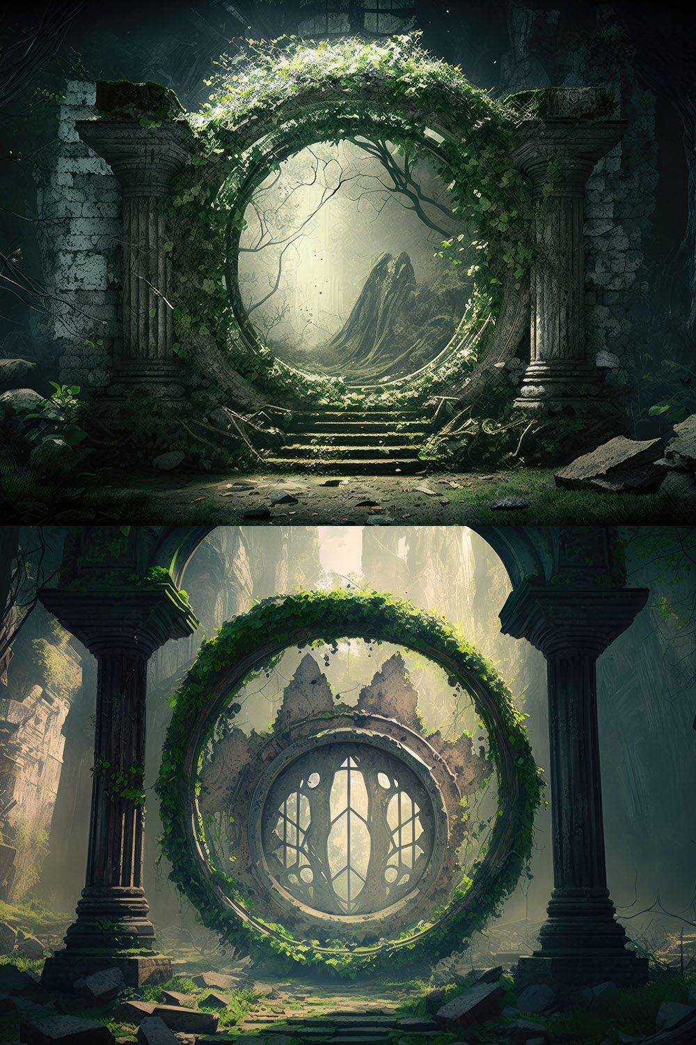 Journey Through the Mystical Portal ruins background pinterest preview image.