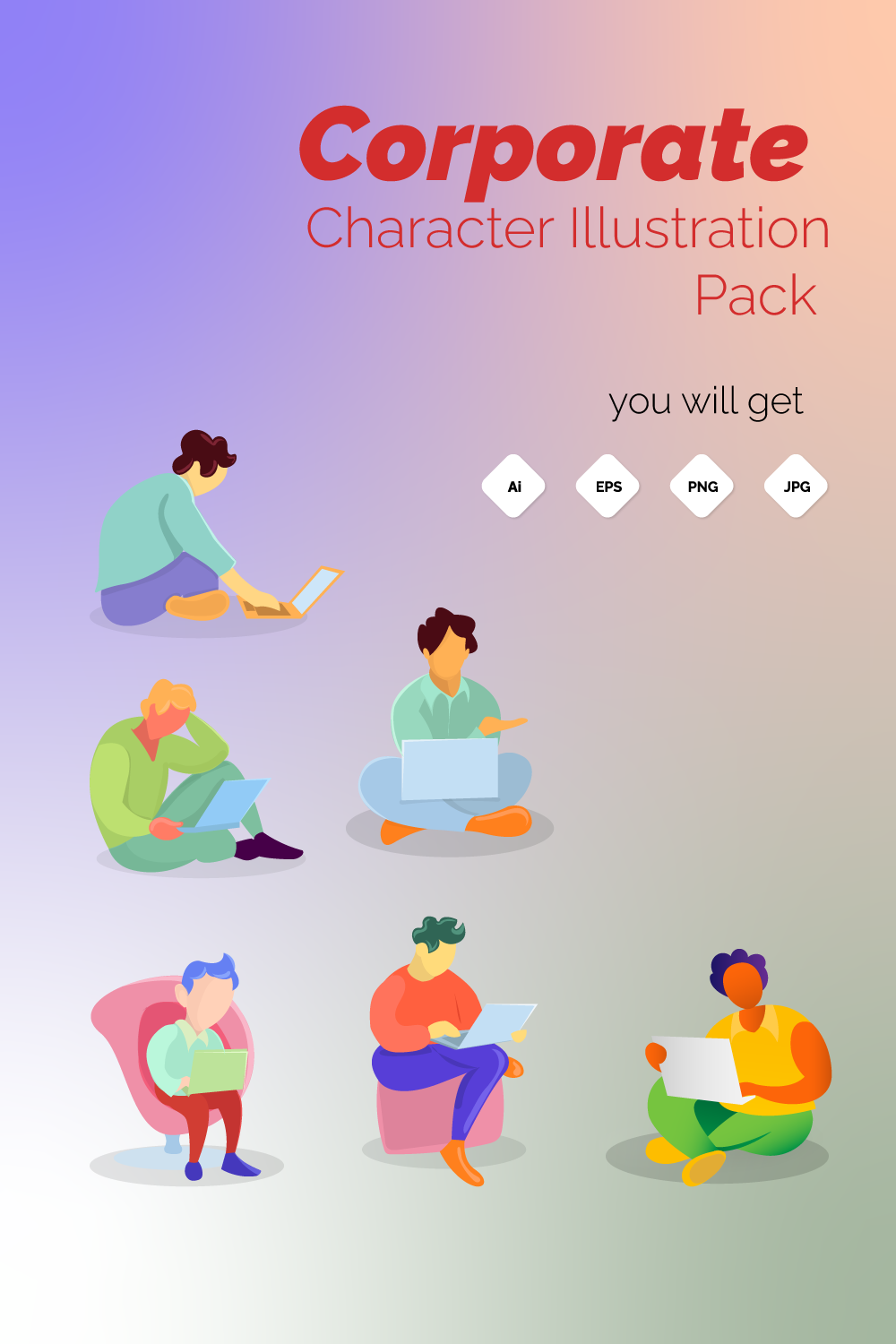 Corporate Character illustration pack pinterest preview image.