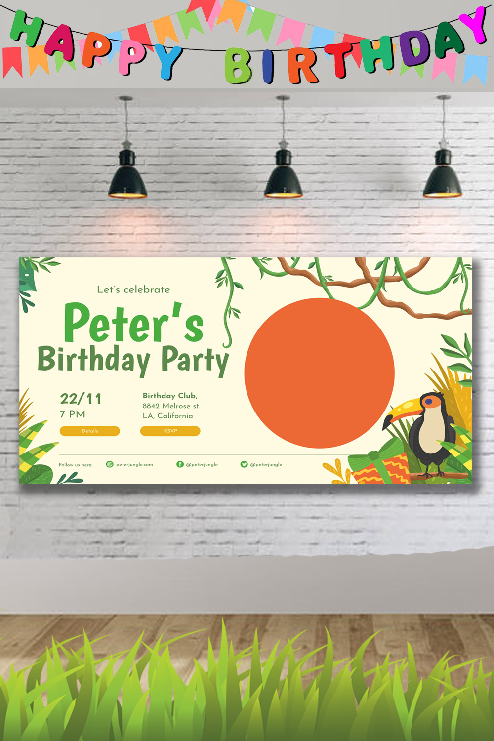 "Peter's Birthday 2 Celebration Pack: Banner with Invite Card Designs" pinterest preview image.