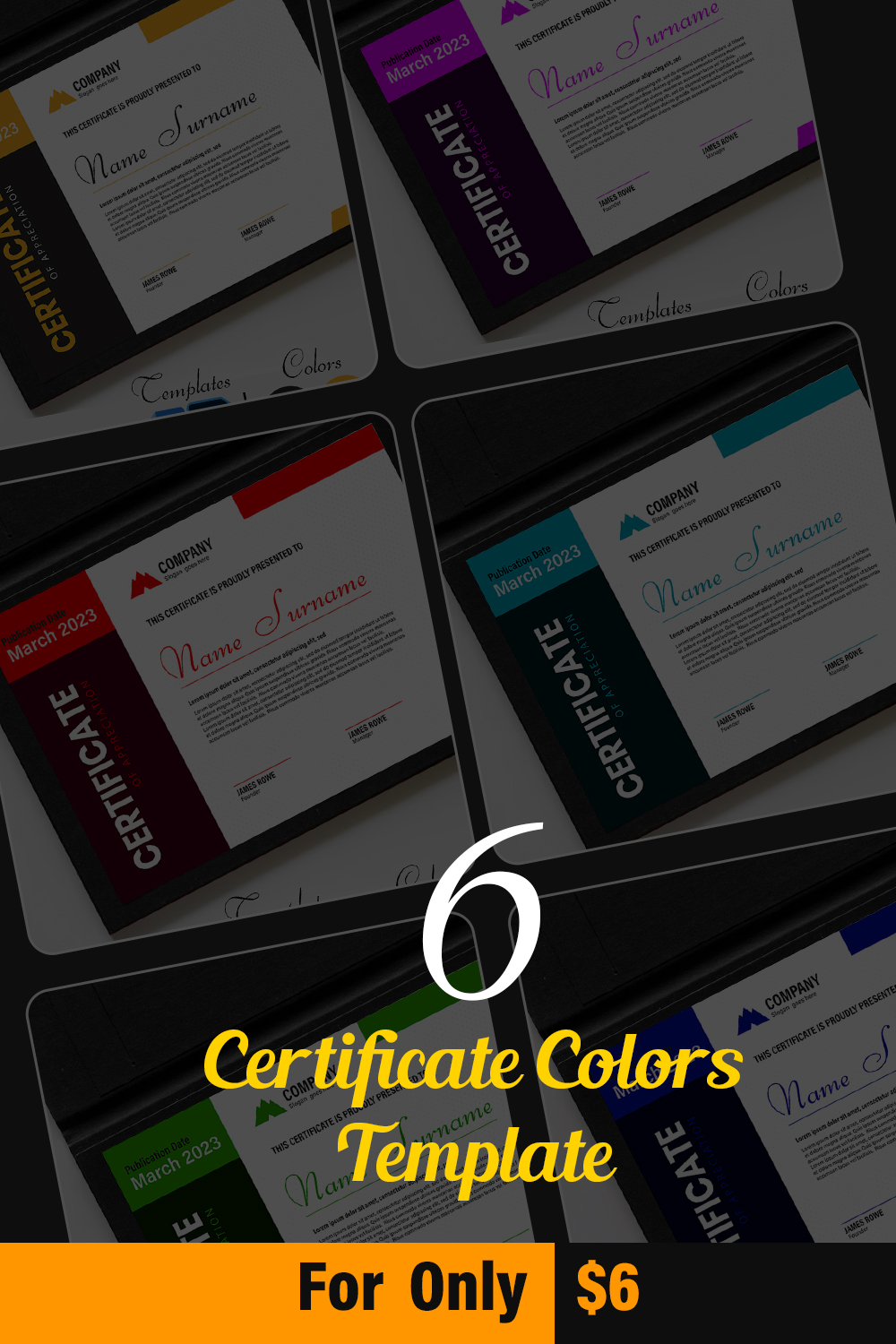 6 PSD certificate Template - Only $6 pinterest preview image.