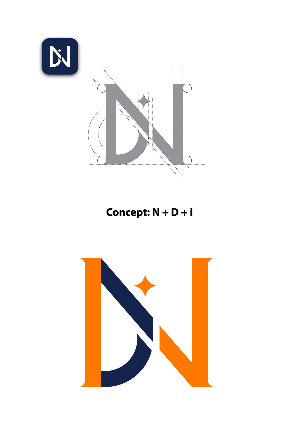 Letter N + D + i mixing Lettering Sign Logo Template pinterest preview image.