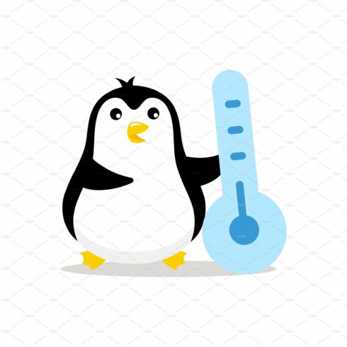 Pinguin with a thermometer. Low cover image.