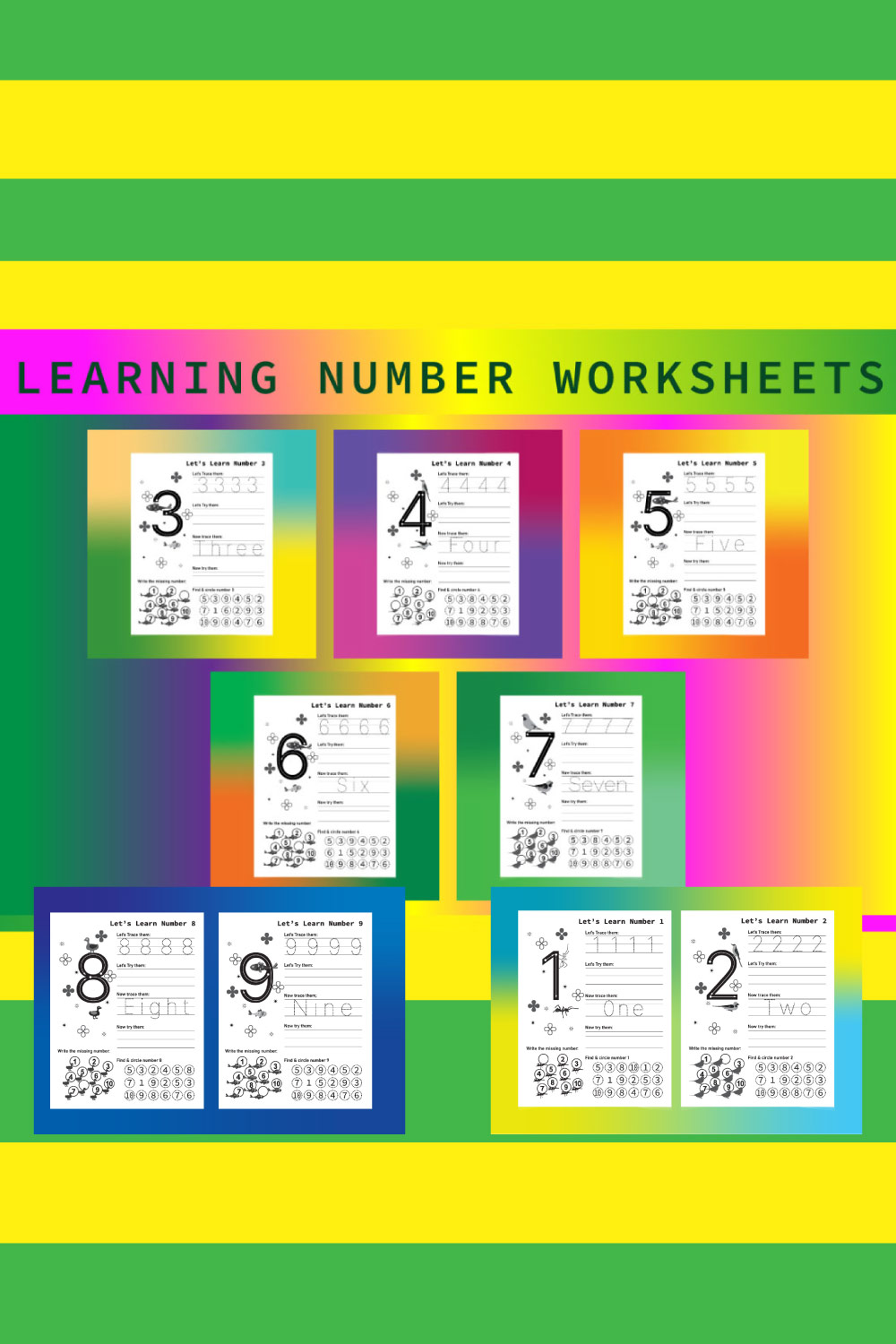 Learning Number Worksheets pinterest preview image.