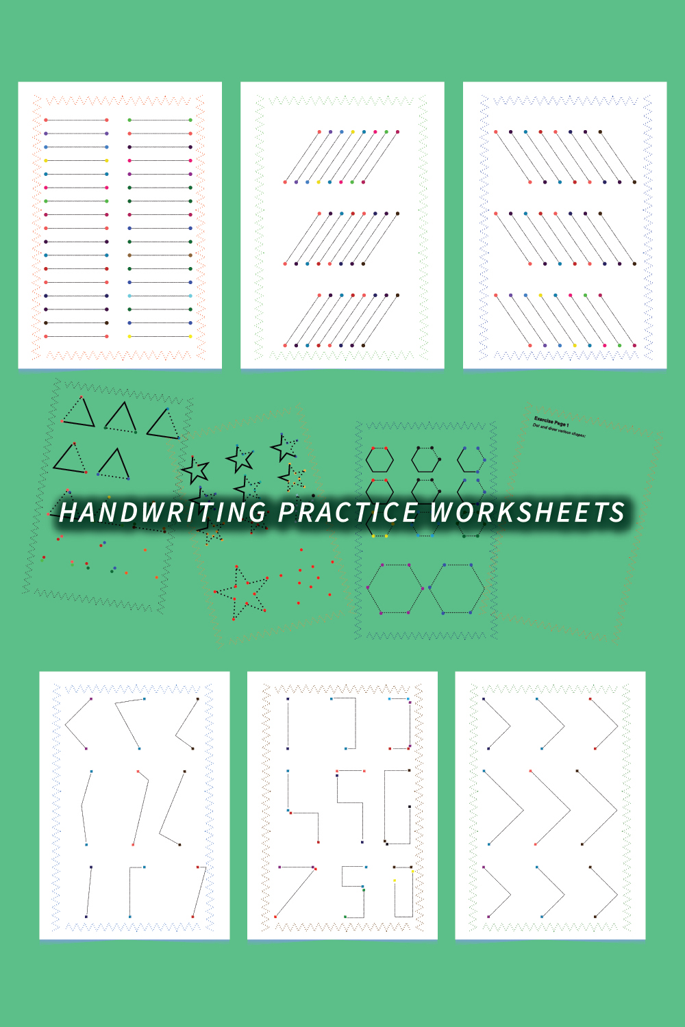 Handwriting Practice Worksheets pinterest preview image.