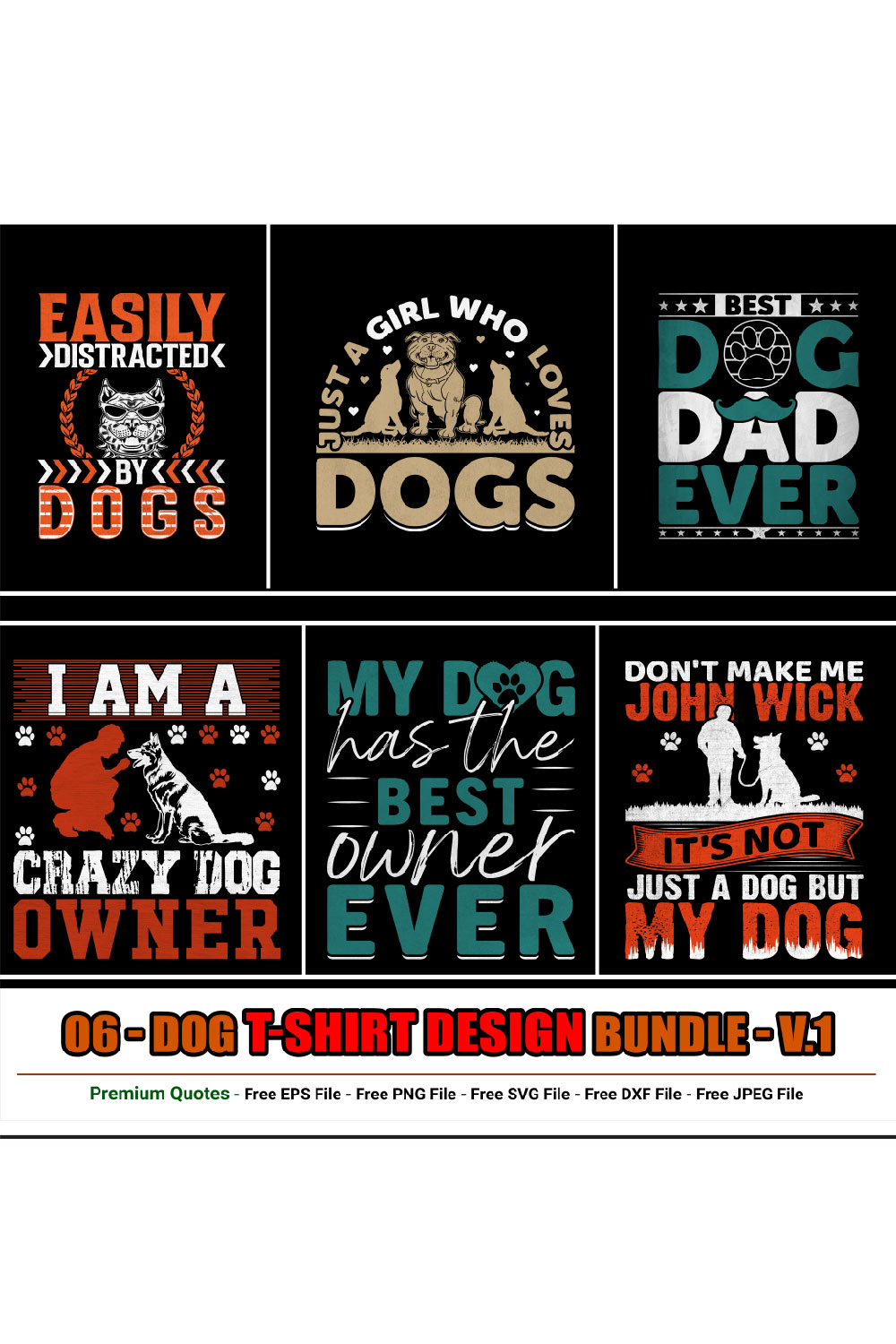Dog t-shirt design bundle pinterest preview image.