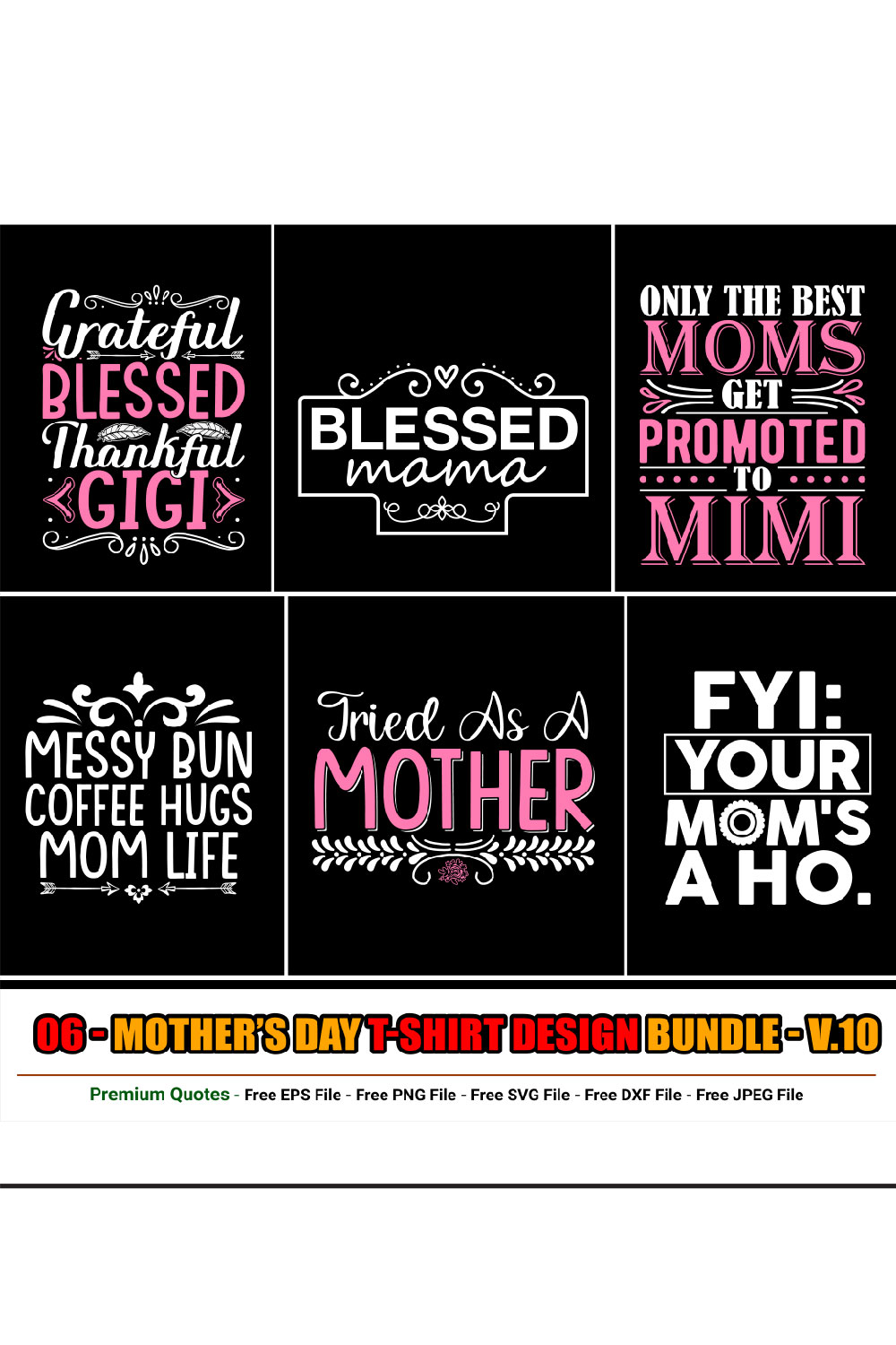 Mother’s Day T-shirt Design Bundle pinterest preview image.