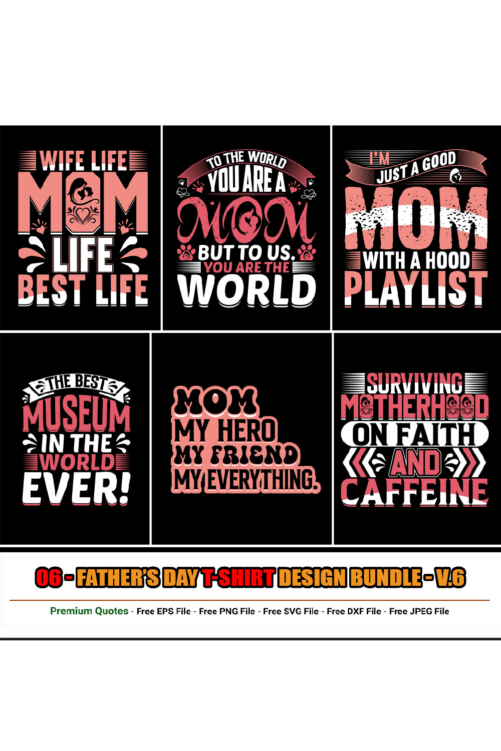 Mother’s Day T-shirt Design Bundle pinterest preview image.