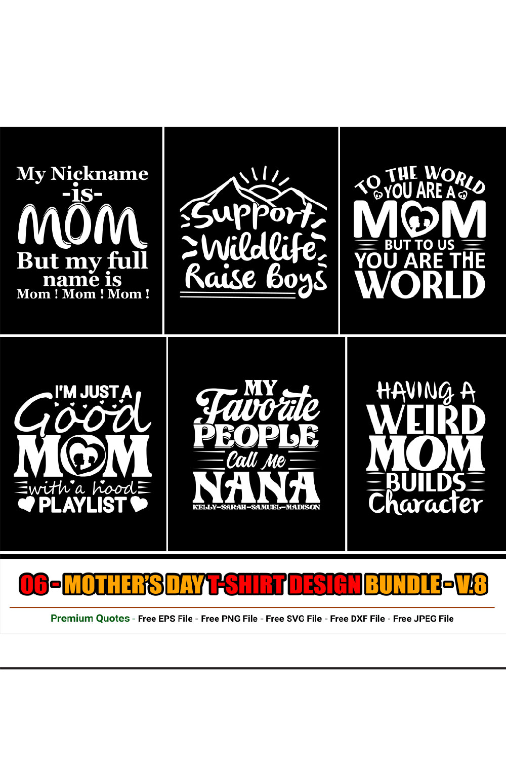 Mother’s Day T-shirt Design Bundle pinterest preview image.