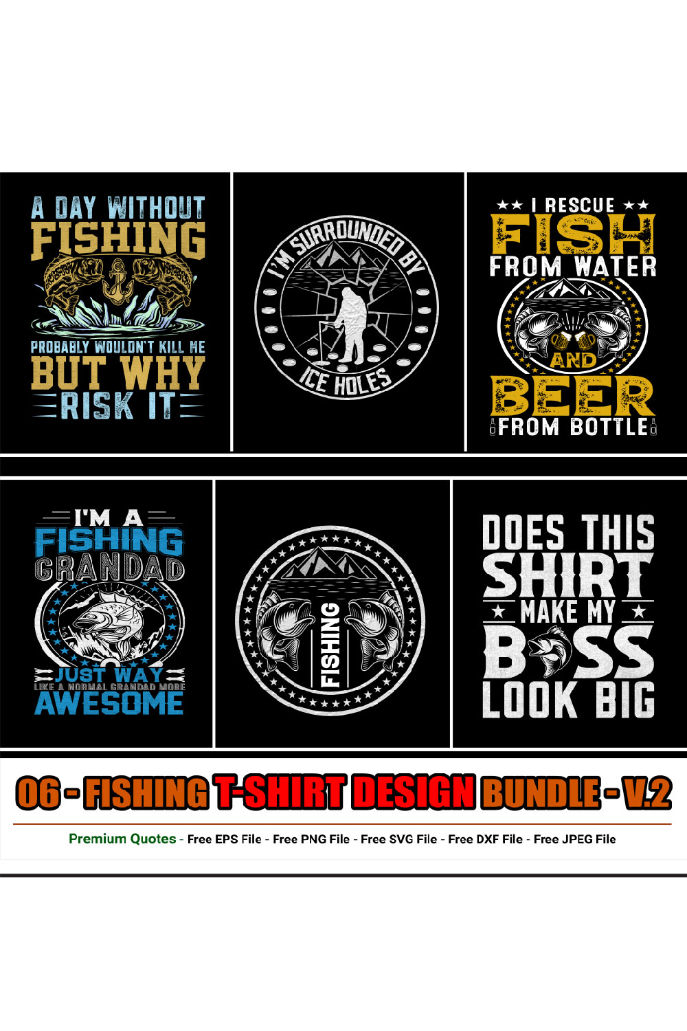 Fishing t-shirt design bundle pinterest preview image.