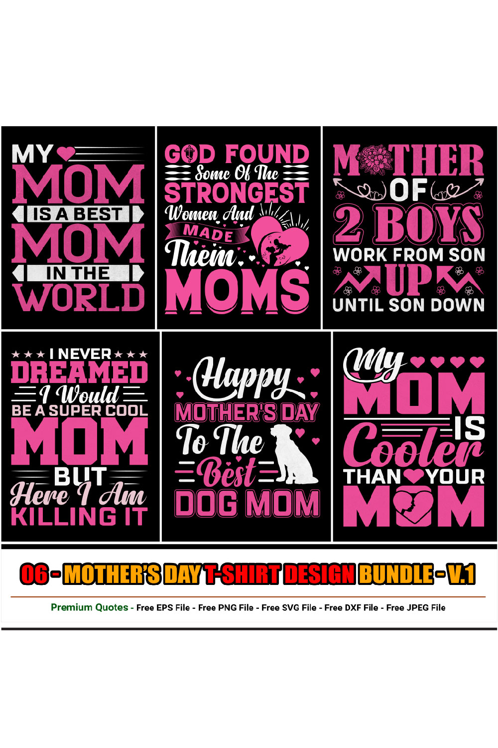 Mother’s Day T-shirt Design Bundle pinterest preview image.