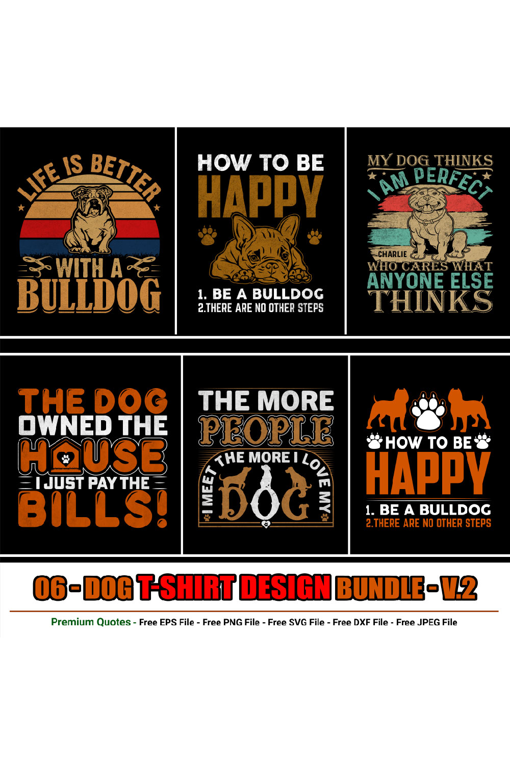 Dog t-shirt design bundle pinterest preview image.