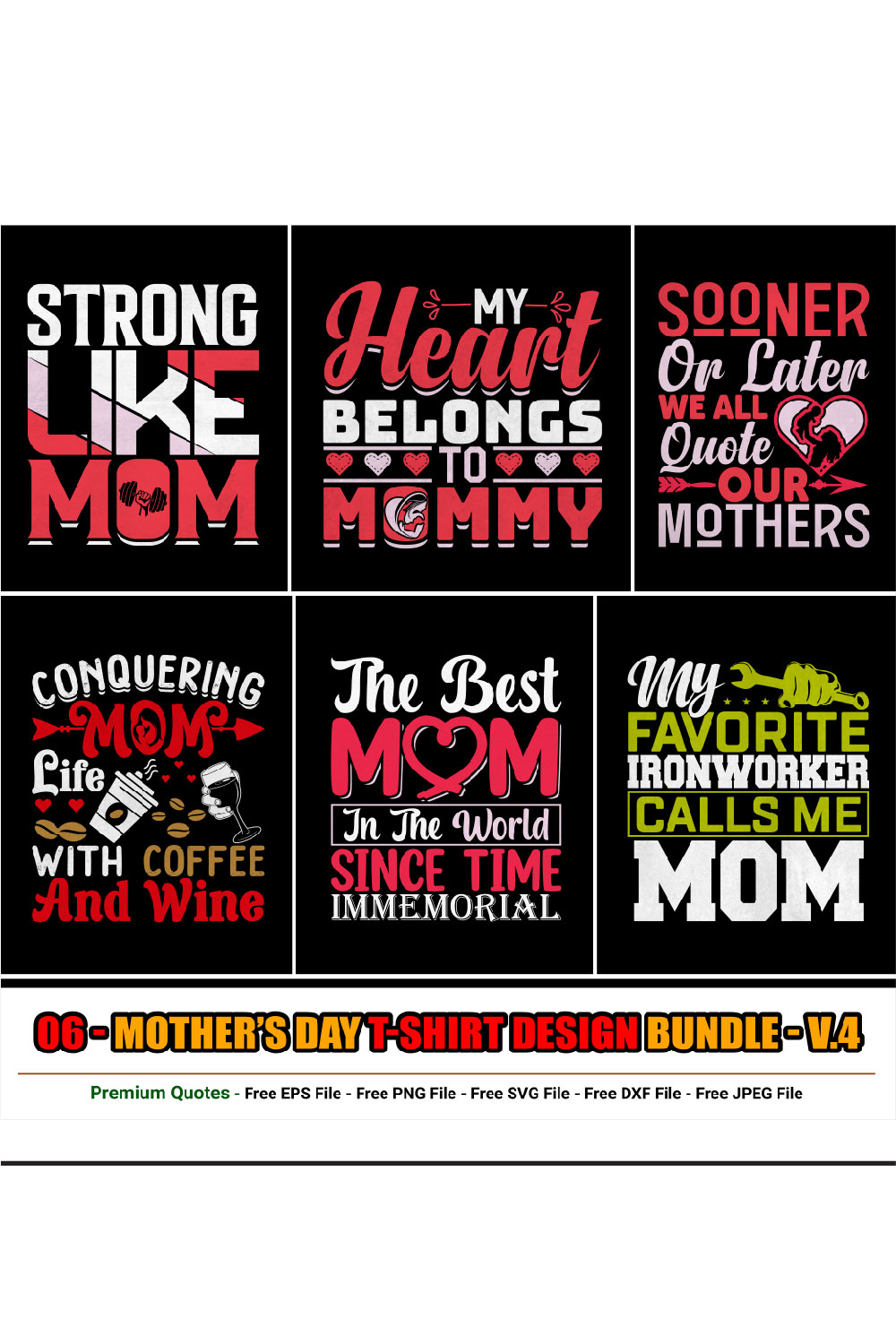 Mother’s Day T-shirt Design Bundle pinterest preview image.