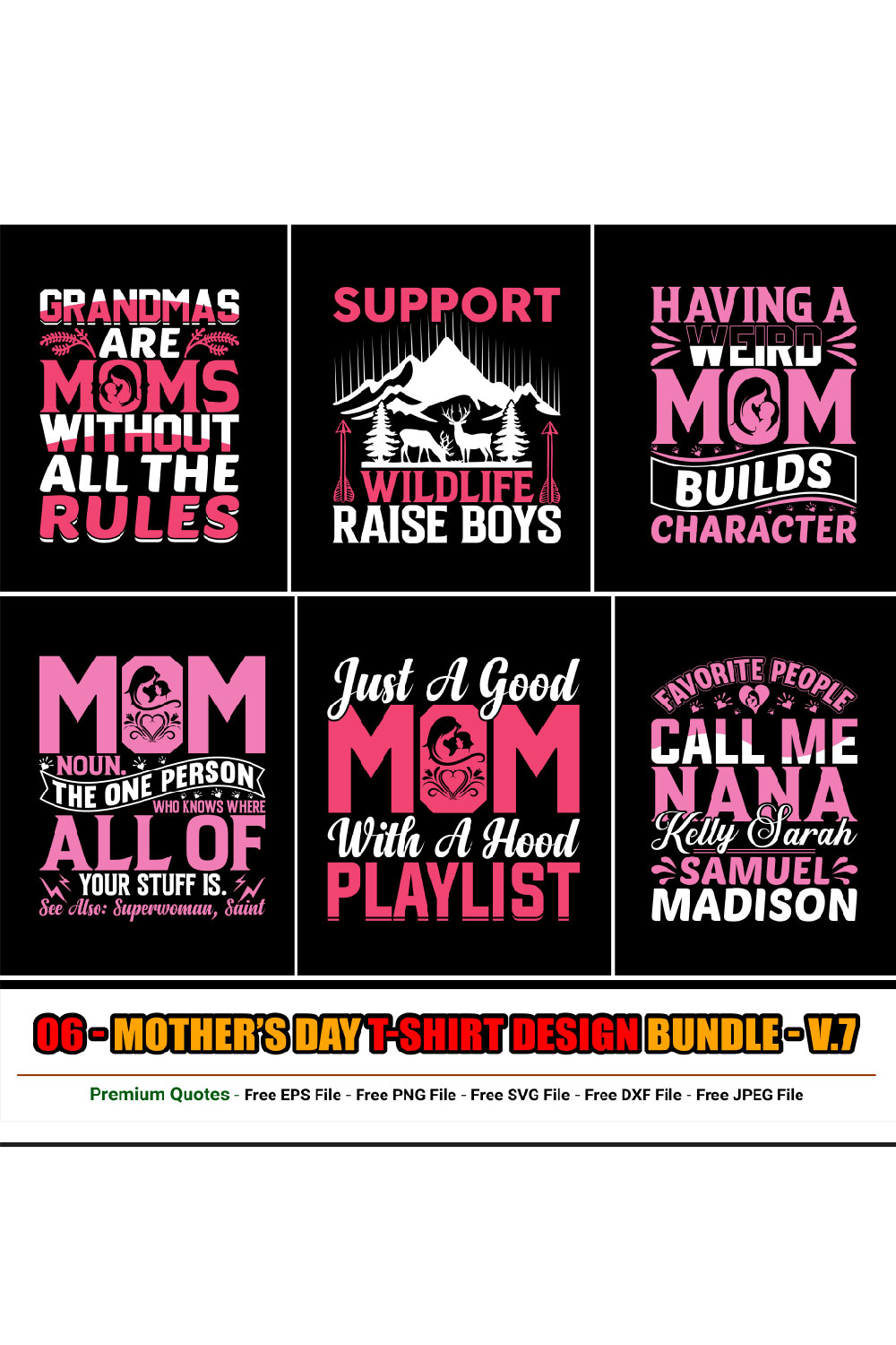 Mother’s Day T-shirt Design Bundle pinterest preview image.