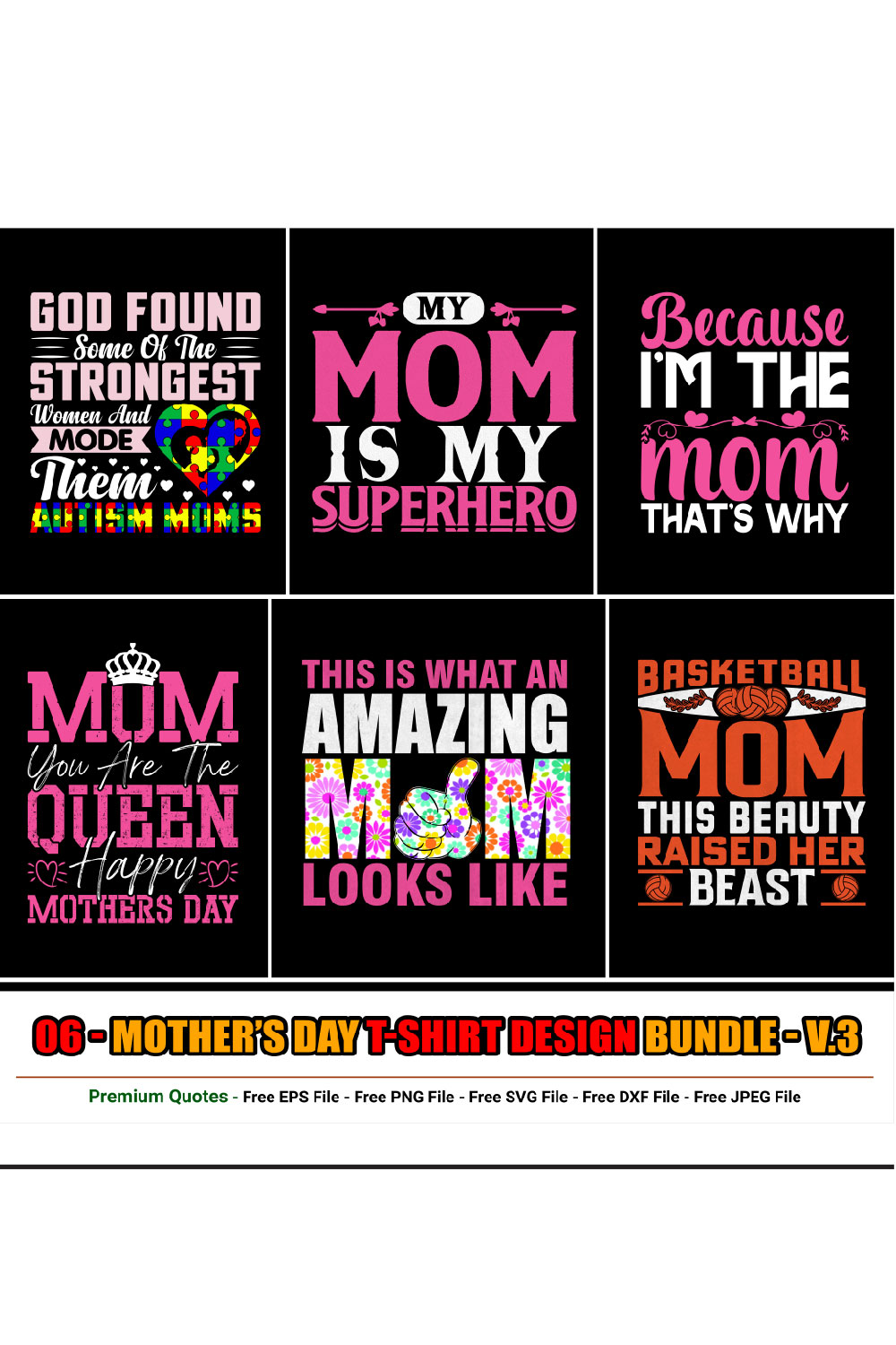 Mother’s Day T-shirt Design Bundle pinterest preview image.