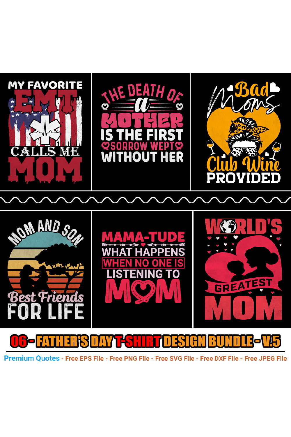 Mother’s Day T-shirt Design Bundle pinterest preview image.