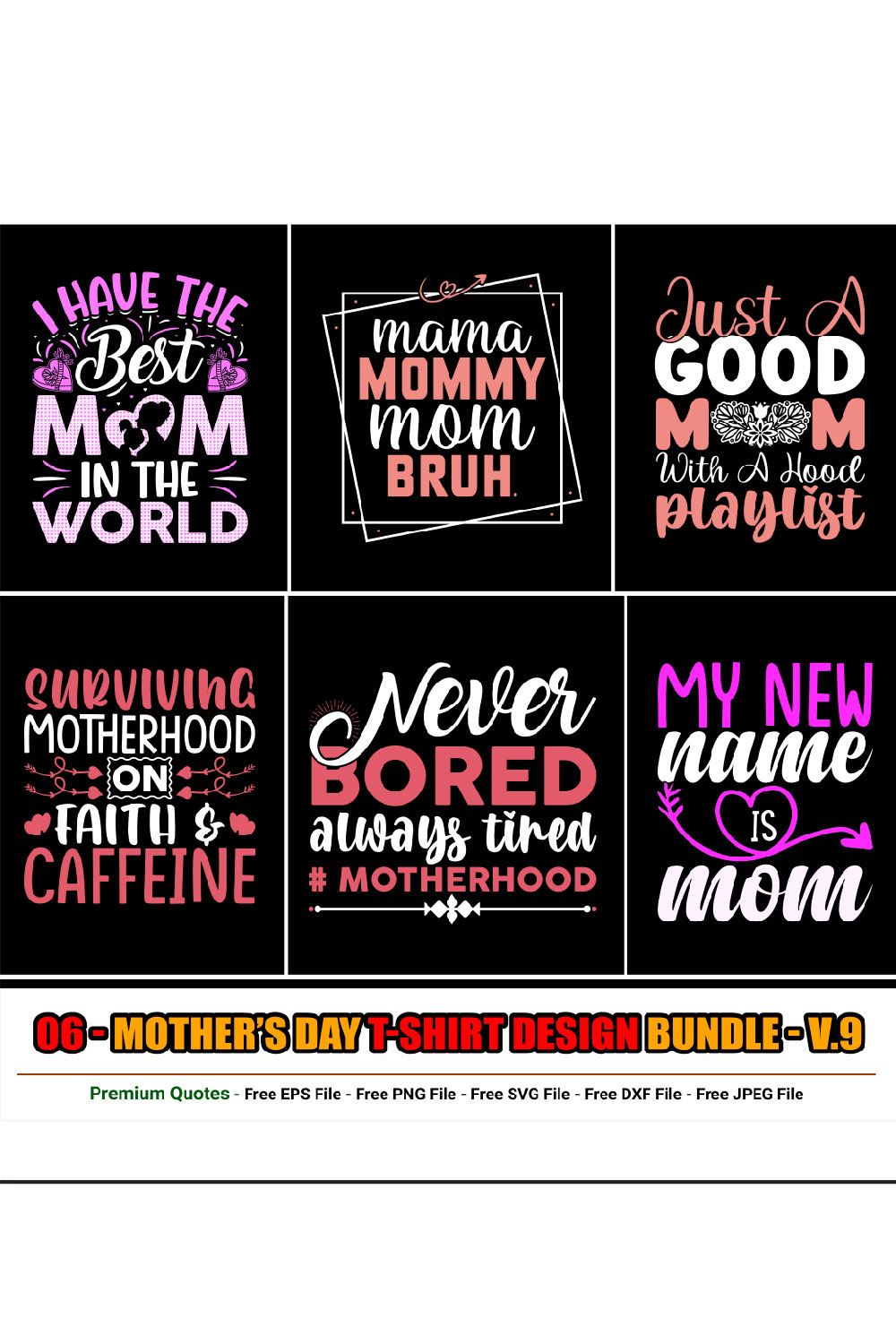 Mother’s Day T-shirt Design Bundle pinterest preview image.