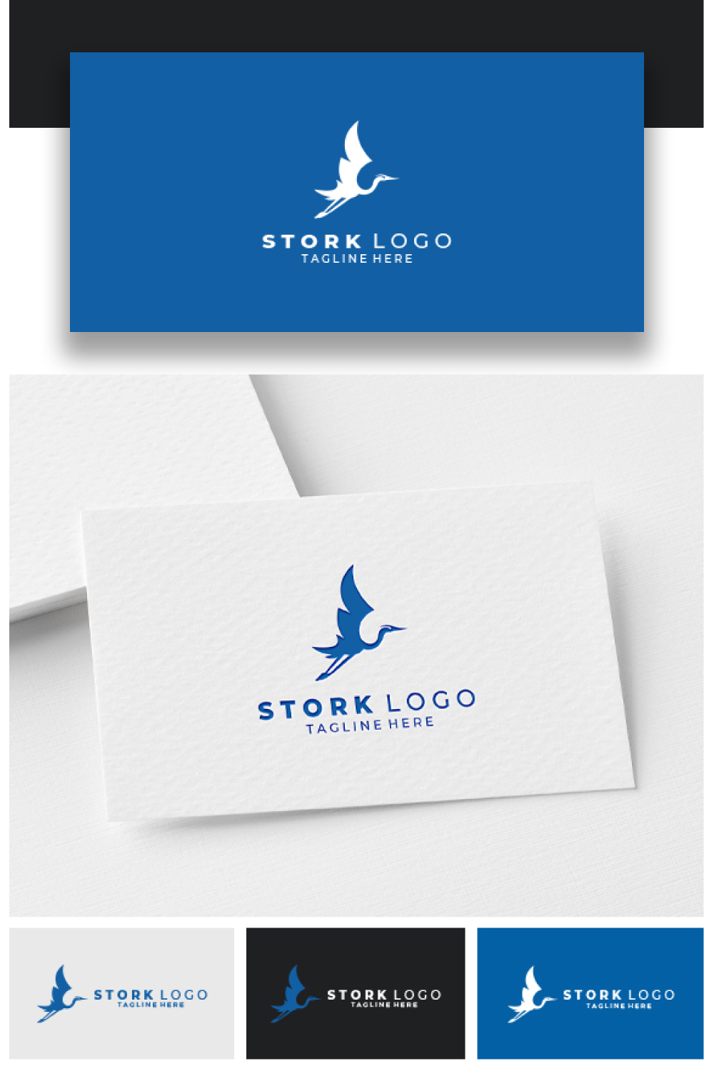 White and blue business card with a bird logo.