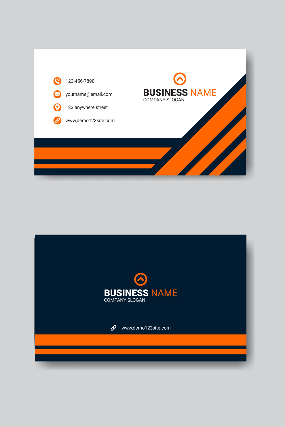 Orange color modern business card design pinterest preview image.